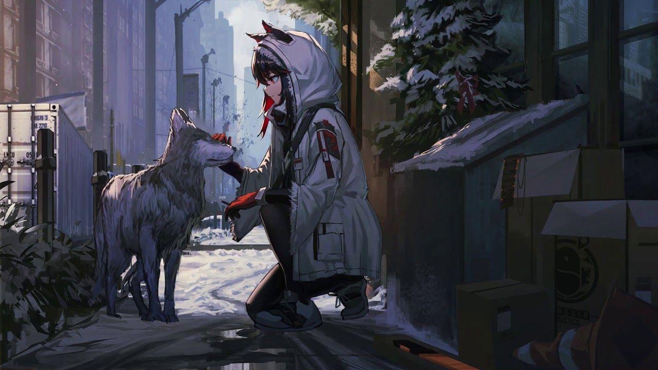 1280x720 Anime Girl with Dog in Winter Live Wallpaper