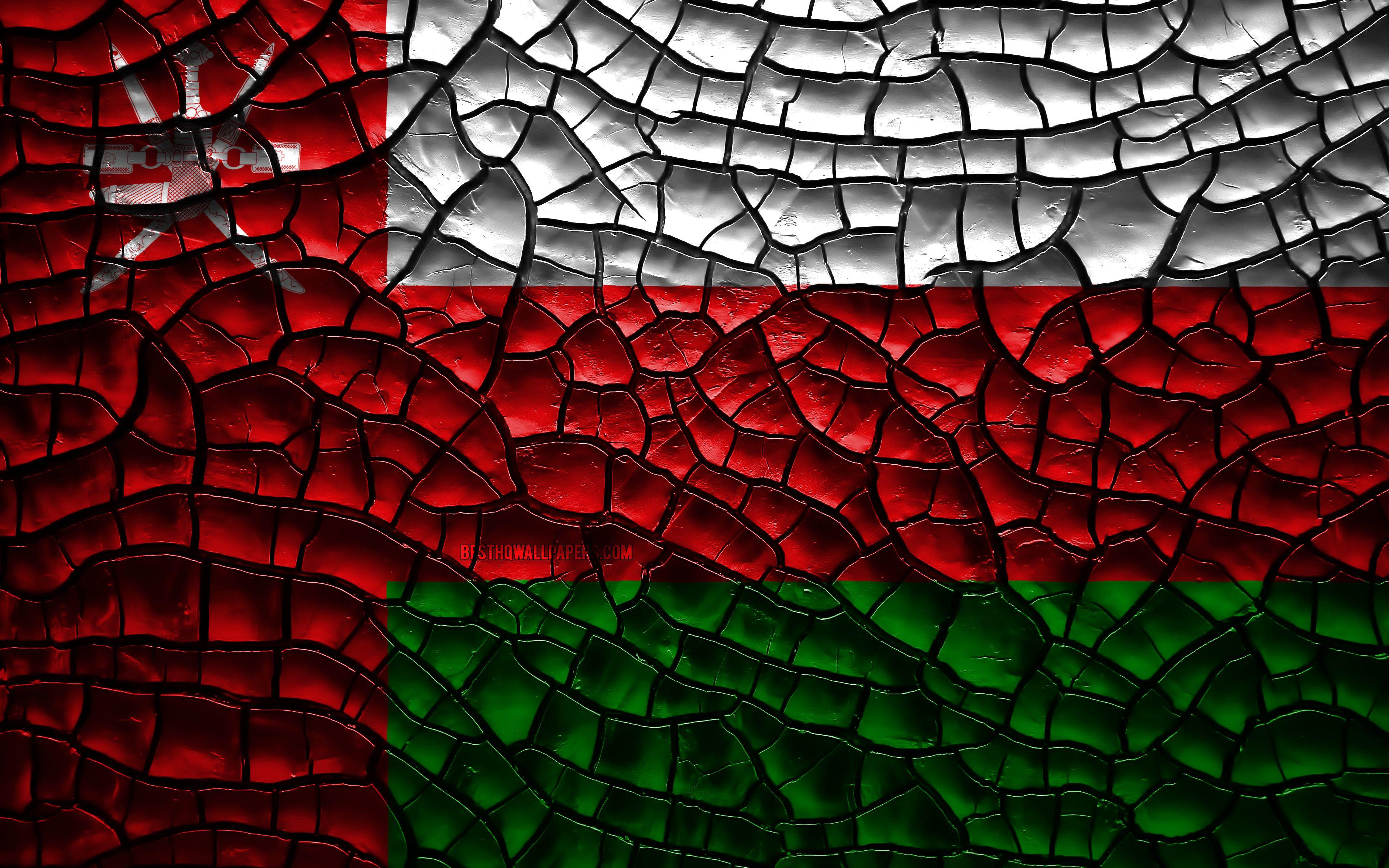3840x2400 Download wallpaper Flag of Oman, 4k, cracked soil, Asia, Omani