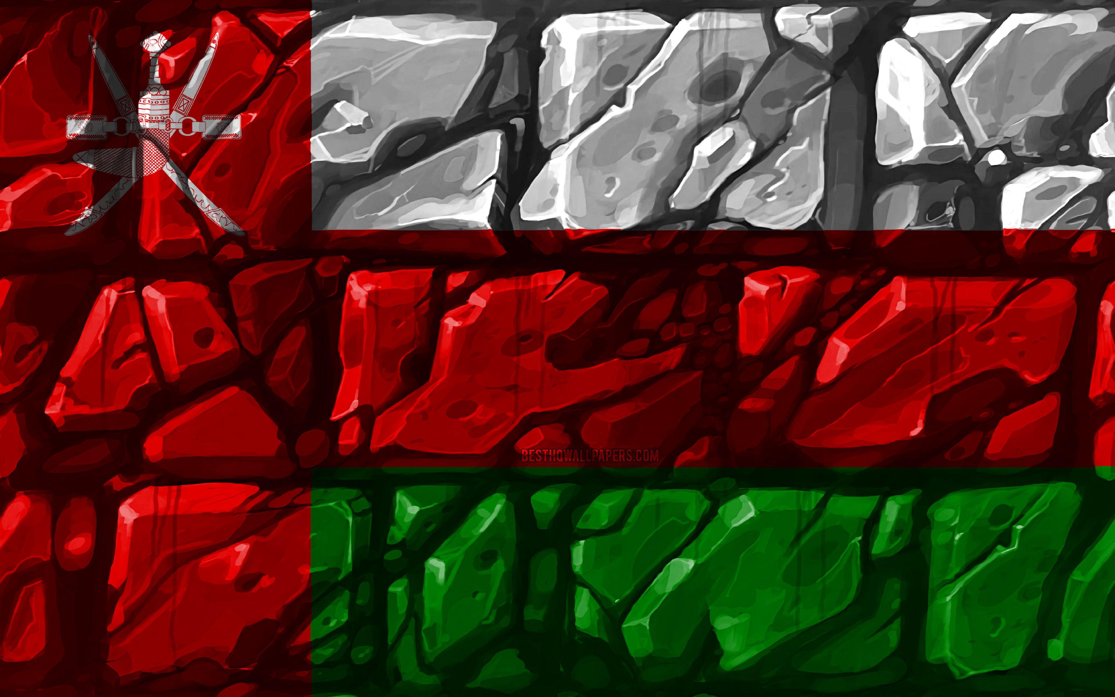 3840x2400 Download wallpaper Omani flag, brickwall, 4k, Asian countries
