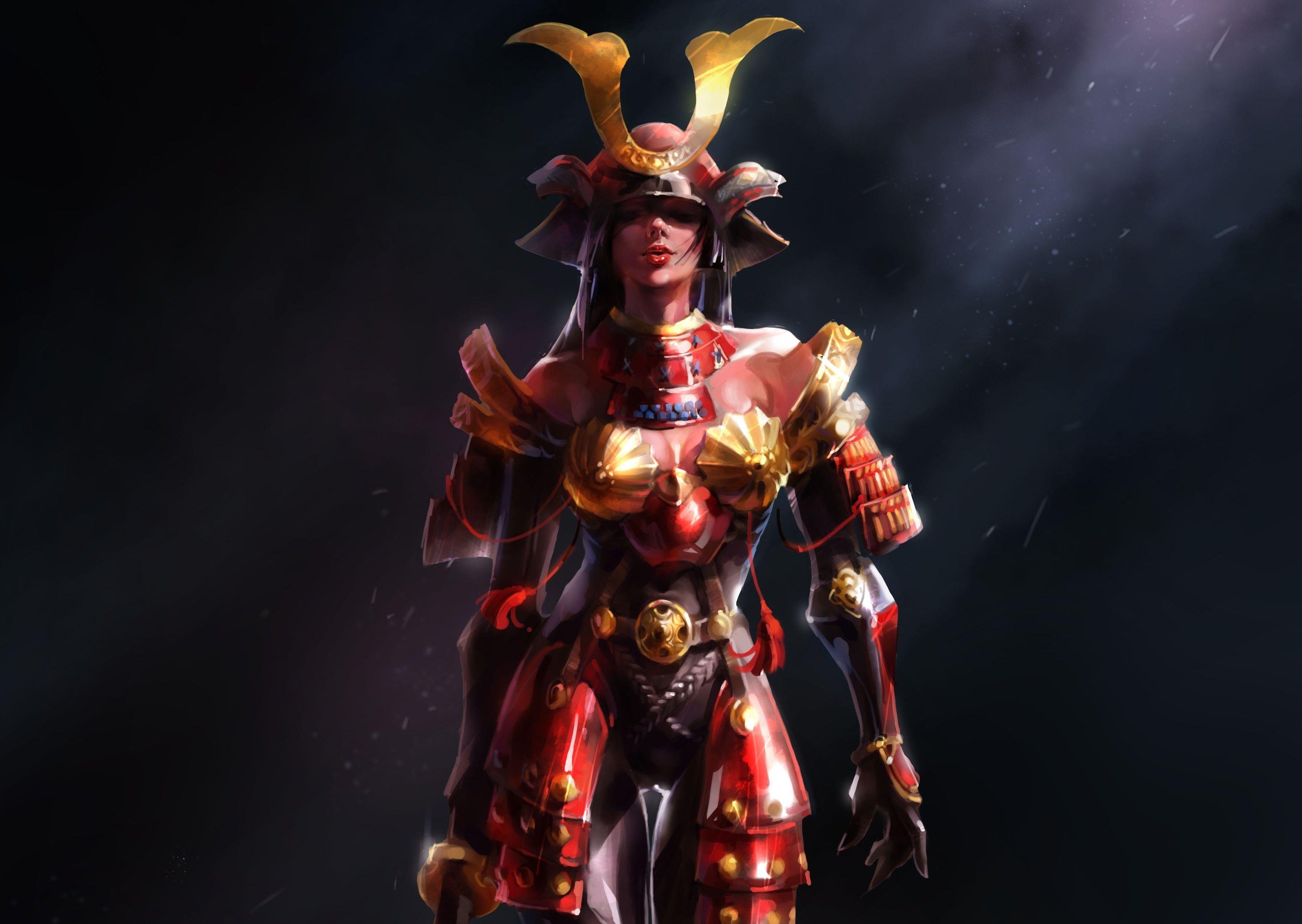 3508x2489 anime women fantasy armor samurai wallpaper and background