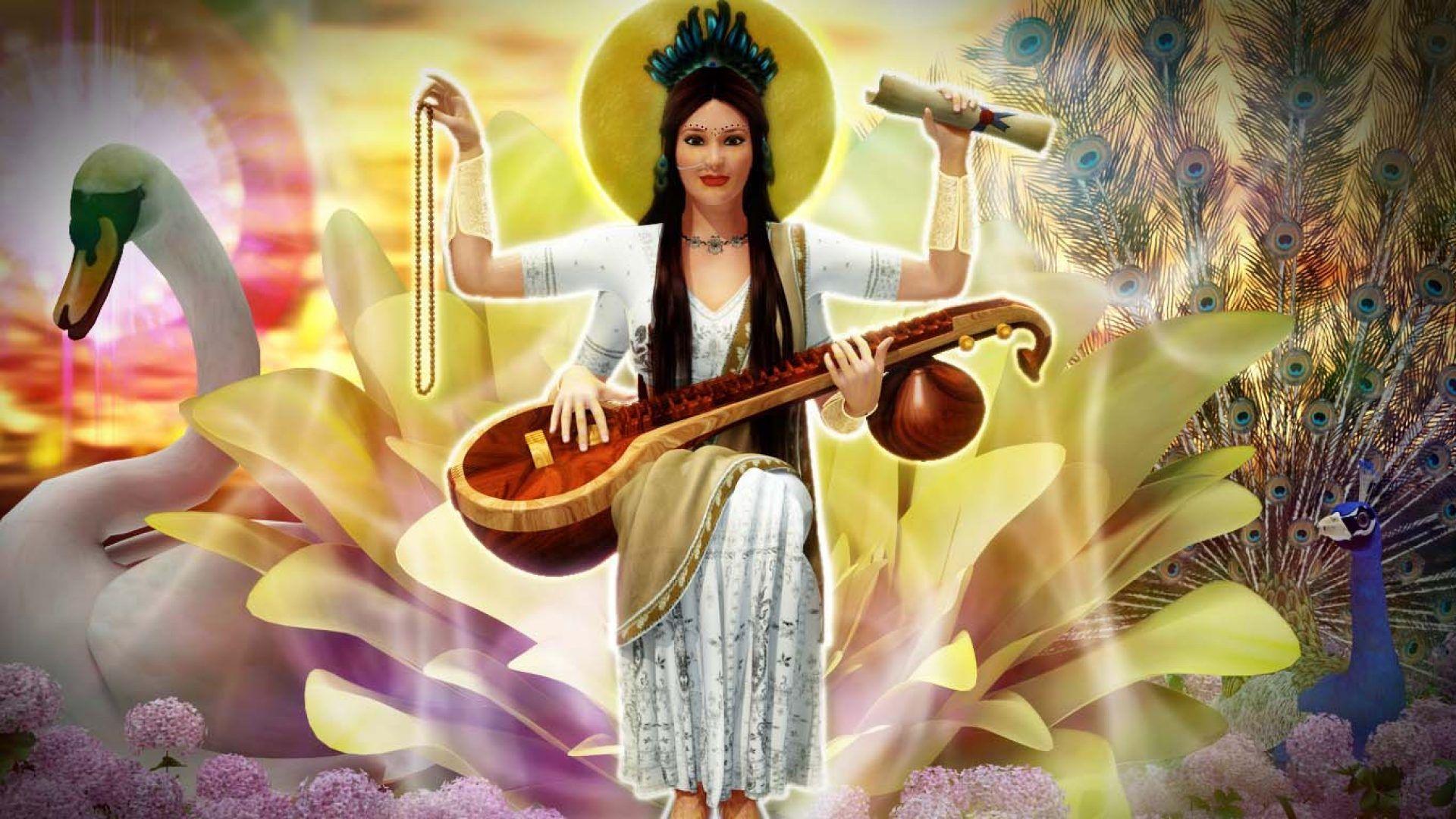 1920x1080 Maa Saraswati HD 3D Image 1920×1080. Hindu Gods and Goddesses