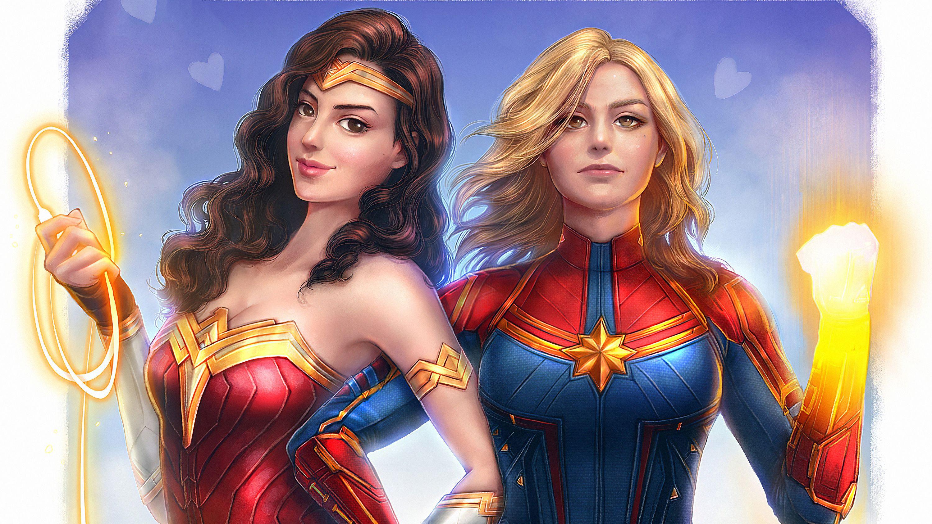 3000x1688 Captain Marvel Wonder Woman, HD Superheroes, 4k Wallpaper, Image, Background, Photo and Picture