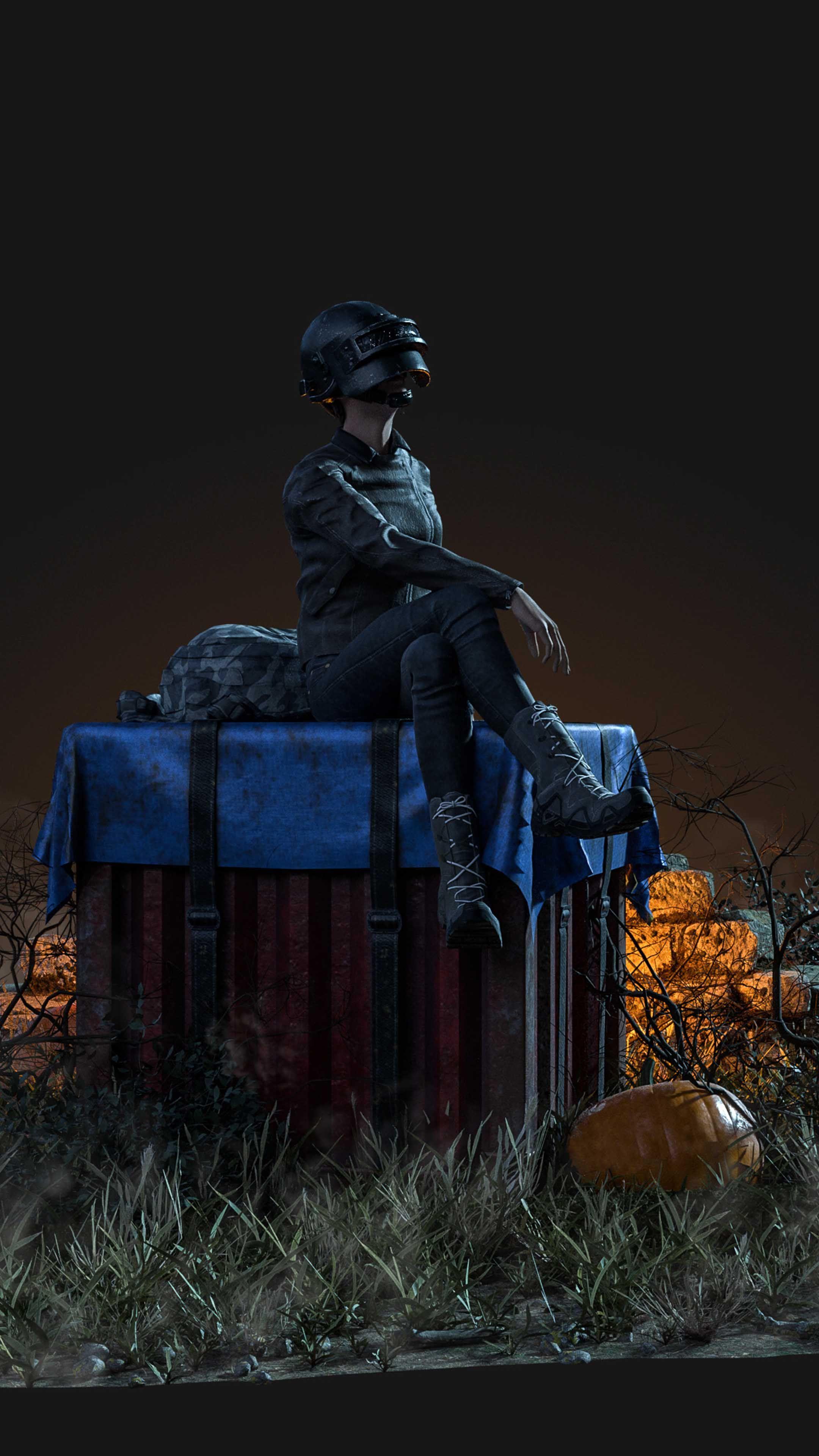 2160x3840 PUBG Girl Sitting On Air Drop Box 4K Ultra HD Mobile Wallpaper