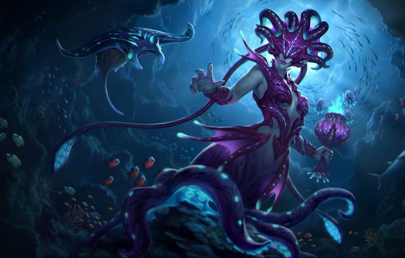 1332x850 Wallpaper fiction, Medusa, fish, smite, Depths, girl art, Nox
