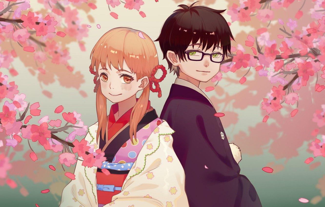 1332x850 Wallpaper look, girl, spring, art, glasses, guy, two, March Comes in Like a Lion, The March lion, Sangatsu no Lion image for desktop, section сёнэн