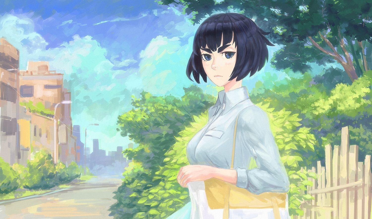 1500x884 arsenixc black hair blue eyes building kill la kill kiryuin