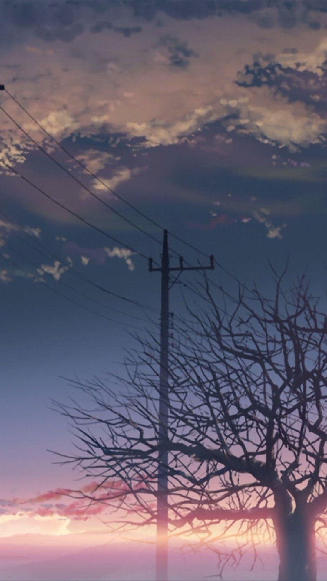 1080x1920 Download 1080x1920 5 Centimeters Per Second, Bench, Clouds, Scenic