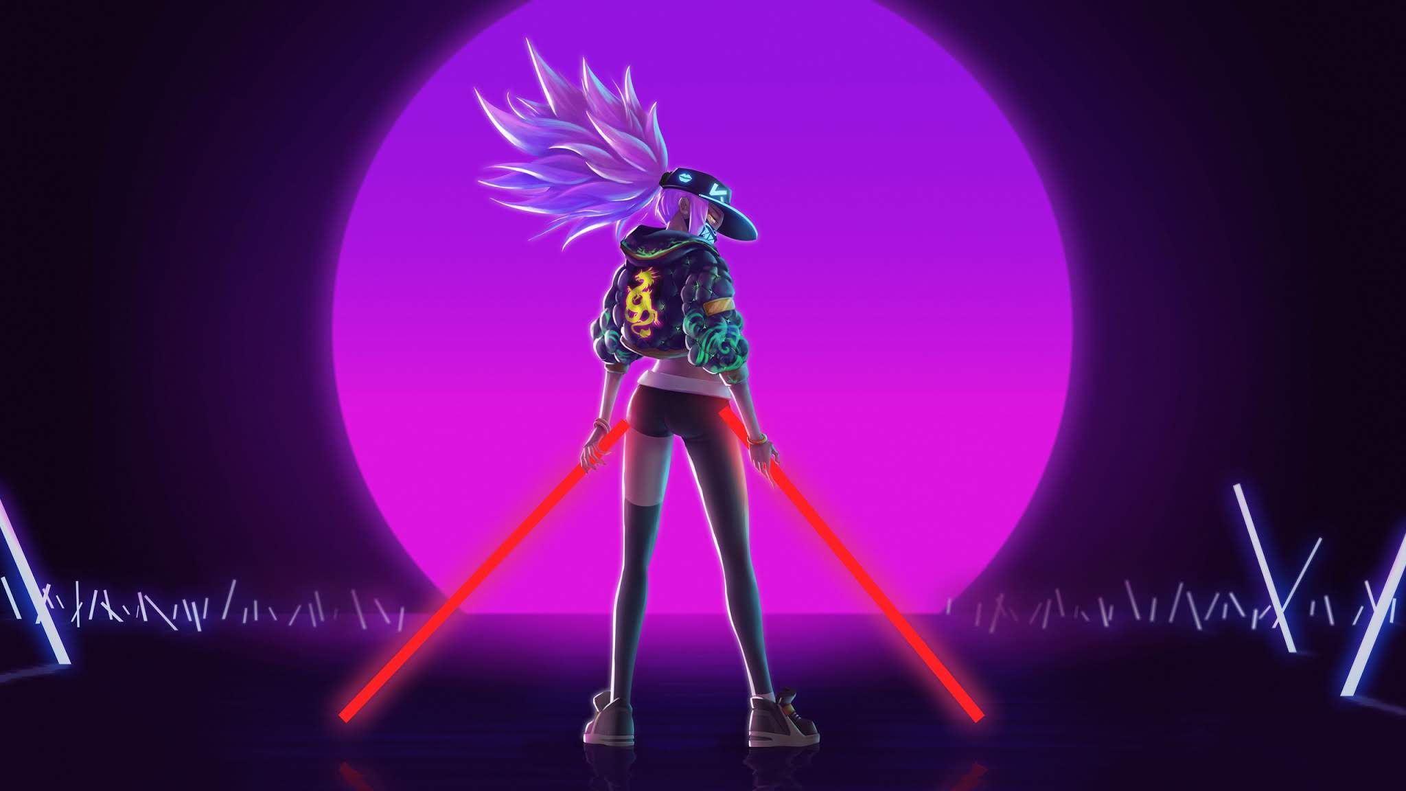 2048x1152 KDA Akali Neon Wallpaper