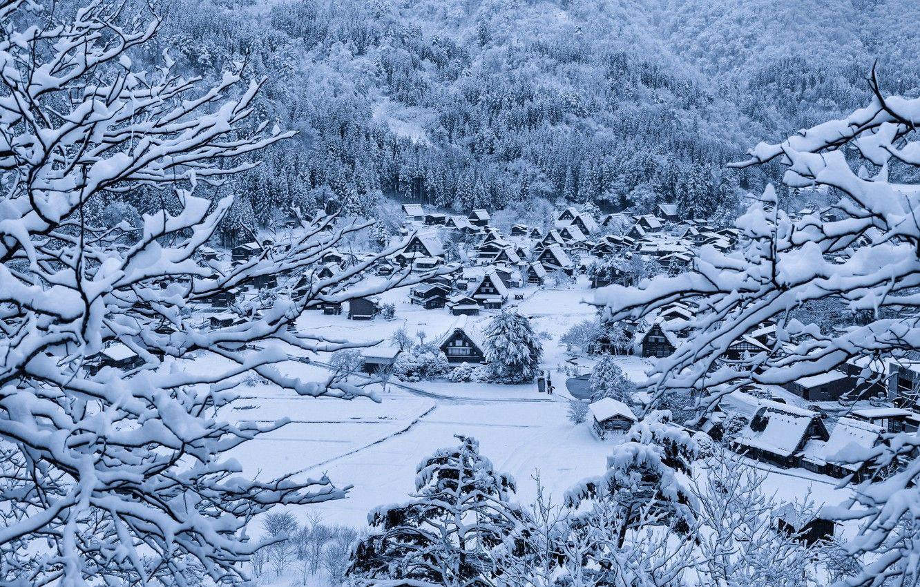 1332x850 Wallpaper winter, snow, home, Japan, village, the island of Honshu