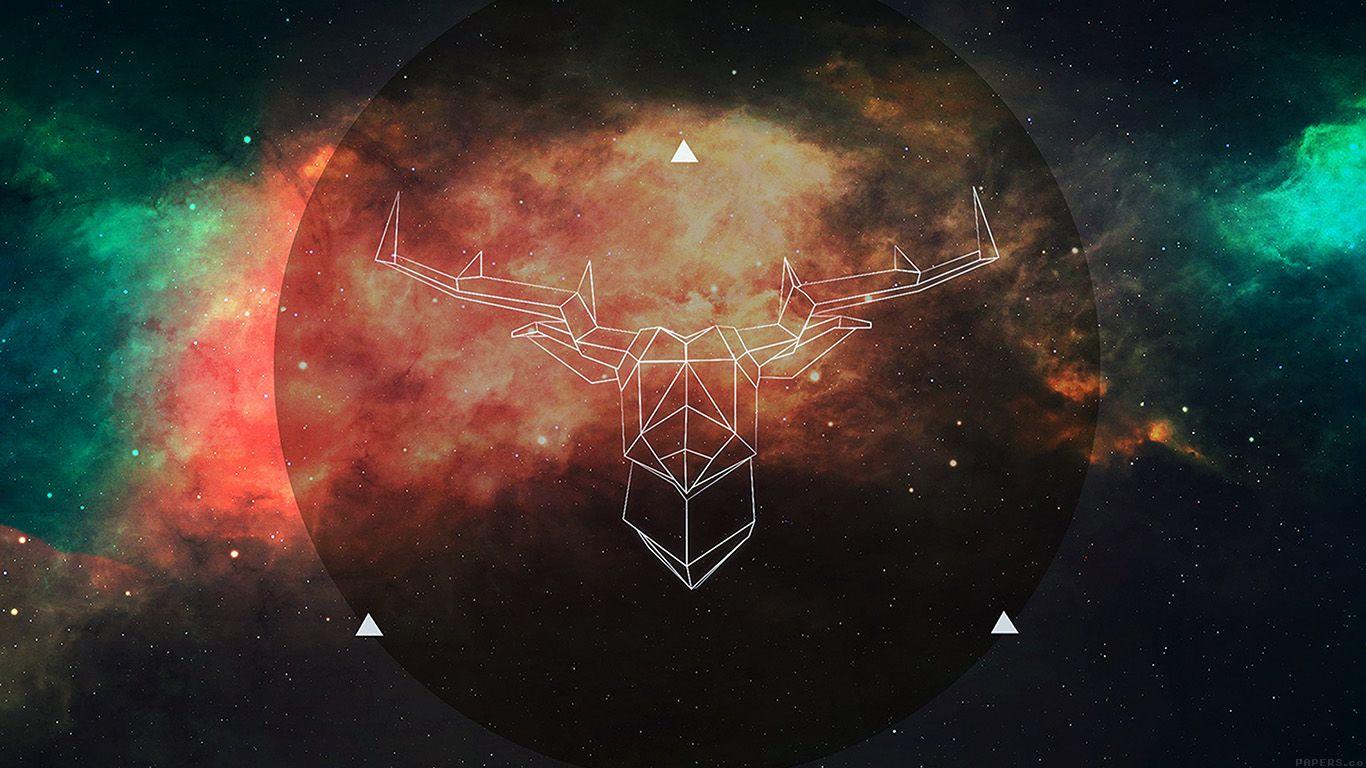 1366x768 Art Illust Deer Space Dark Wallpaper