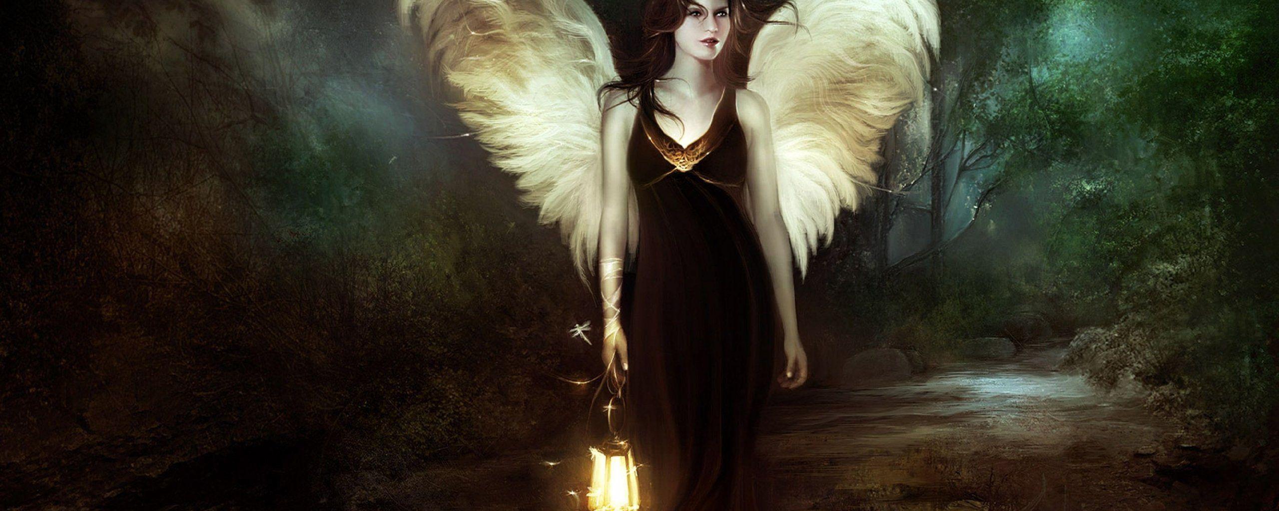 2560x1024 Girl, Angel, Wood, Lantern, Nigh, Hd, desktop, wallpaper