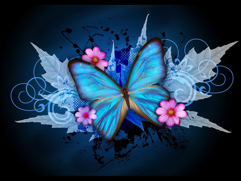 1024x768 Free download wallpaper Blue Butterfly Art Wallpaper 1024x768