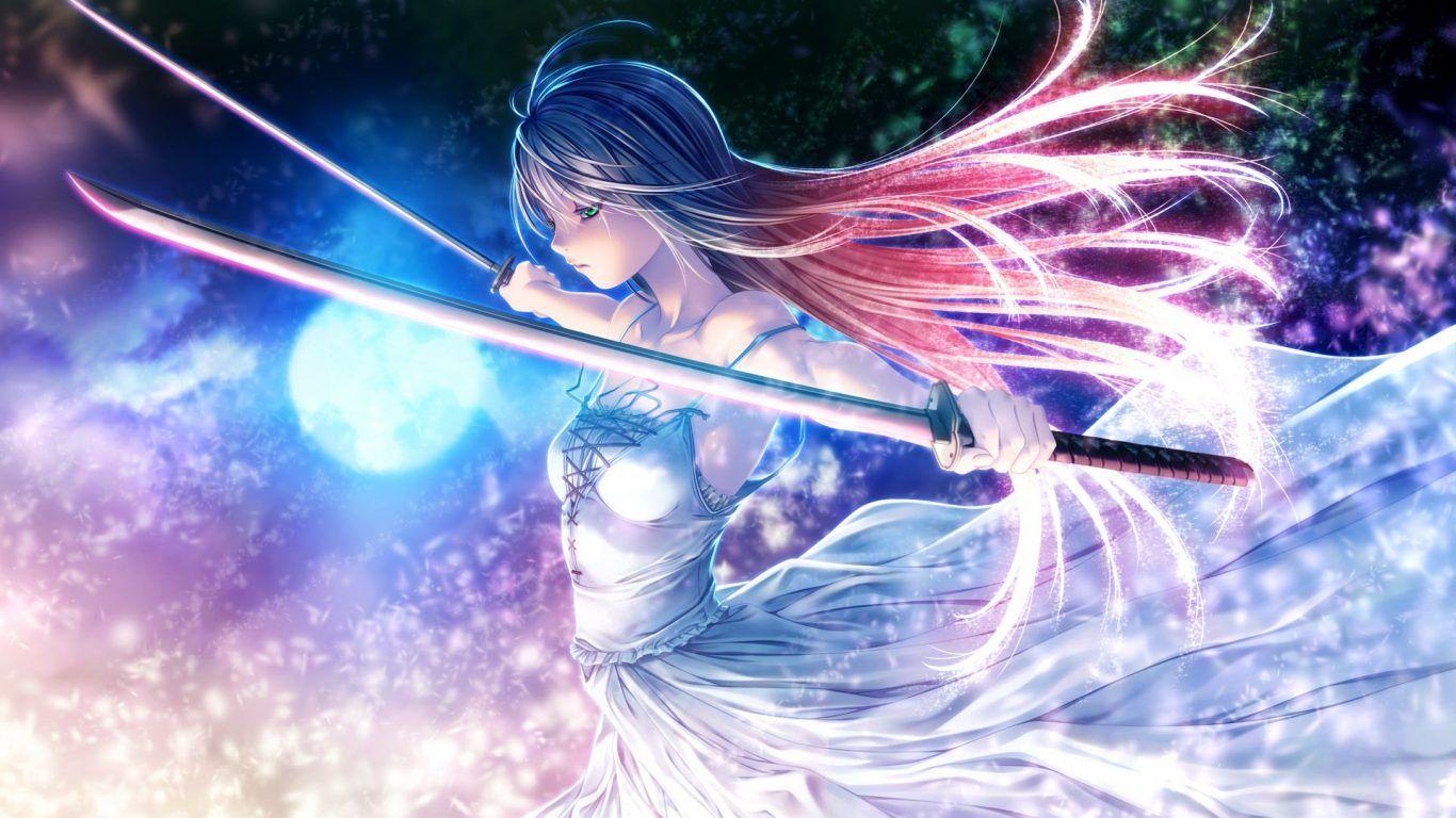 1366x768 King Of Glory Beauty Hero Joe Atlas Anime Girl With Twin Swords HD