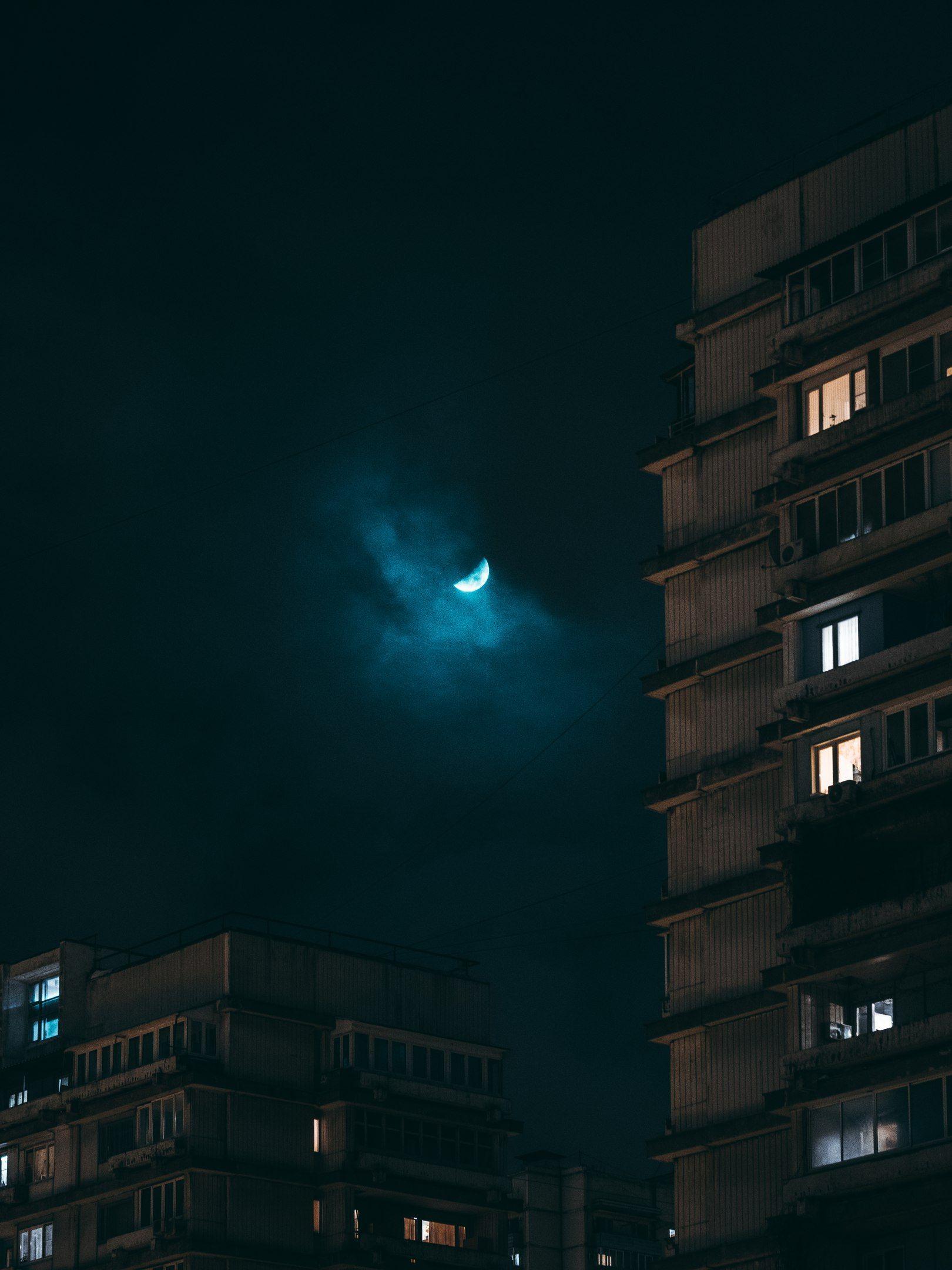 1620x2160 urban, city, night, moon phasesx2160 Wallpaper