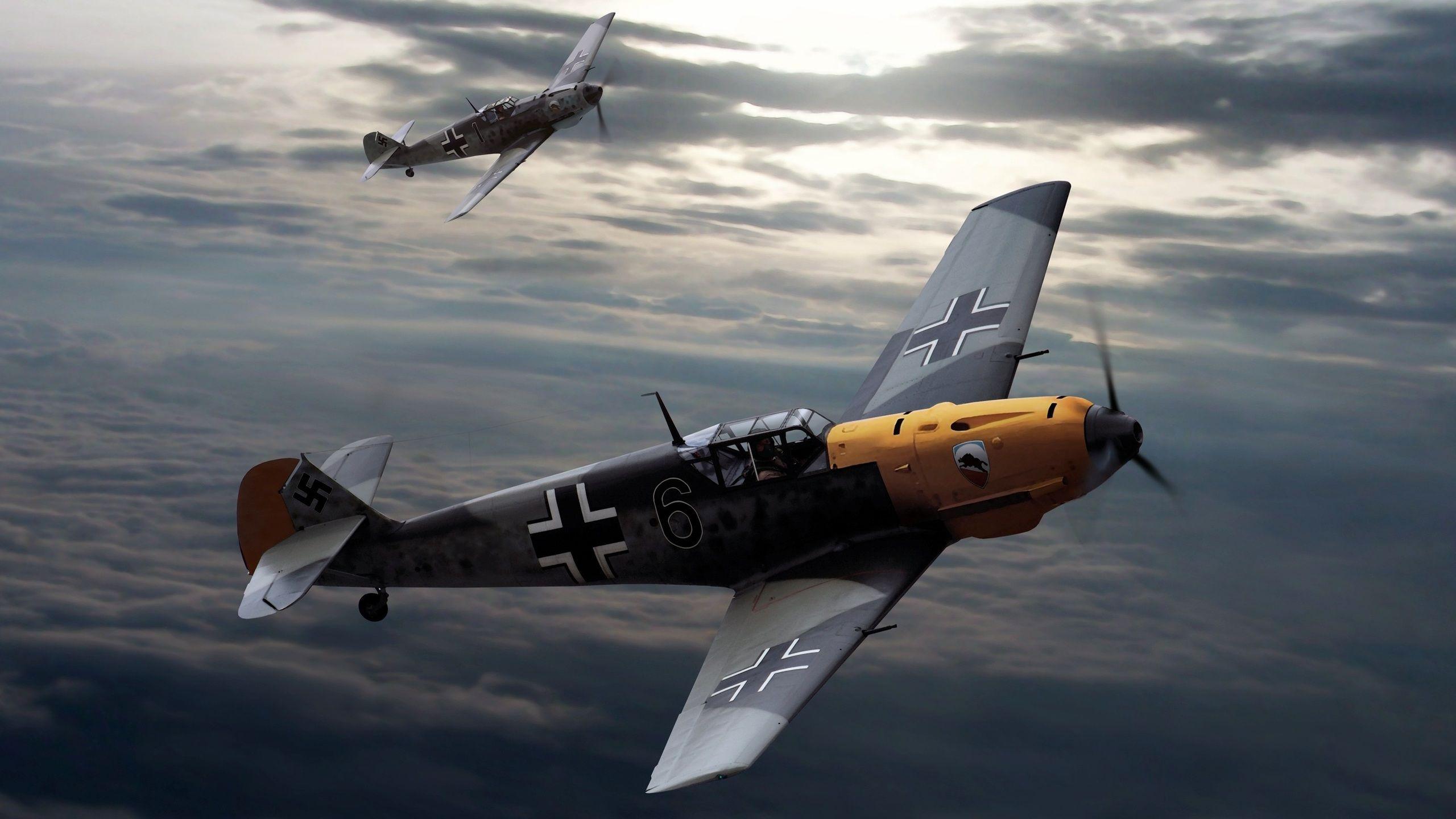 2560x1440 the messerschmitt, the sky, airplanes, bf. clouds