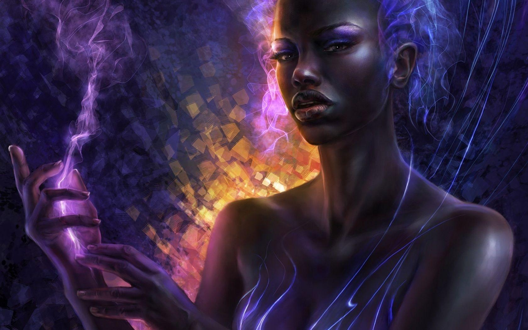 1680x1050 ceruleanvii, girl, black woman, black, art, smoke