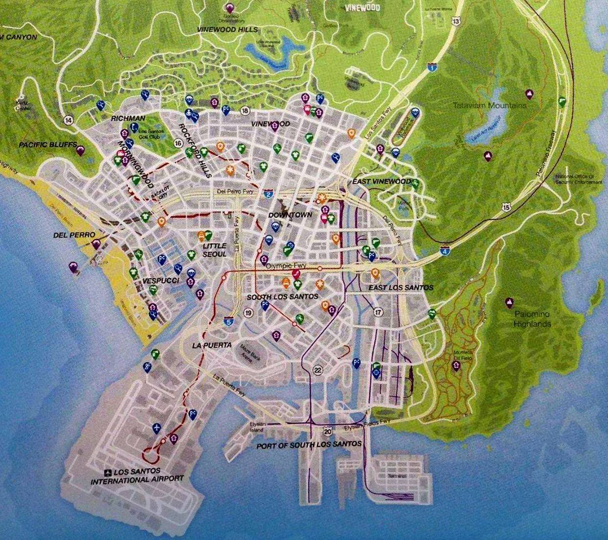 1243x1104 GTA V Los Santos Map hình nền