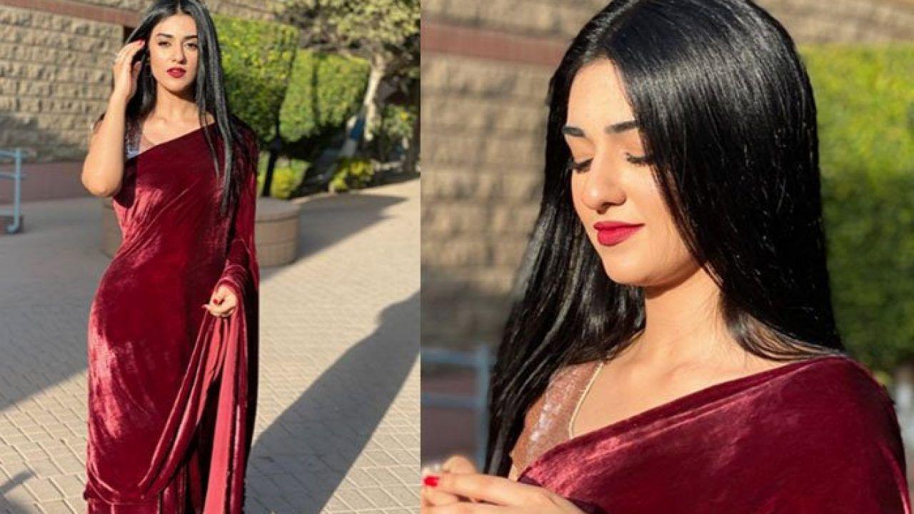 1280x720 Sarah Khan looks fabulous in red velvet saree- Check photo Inside