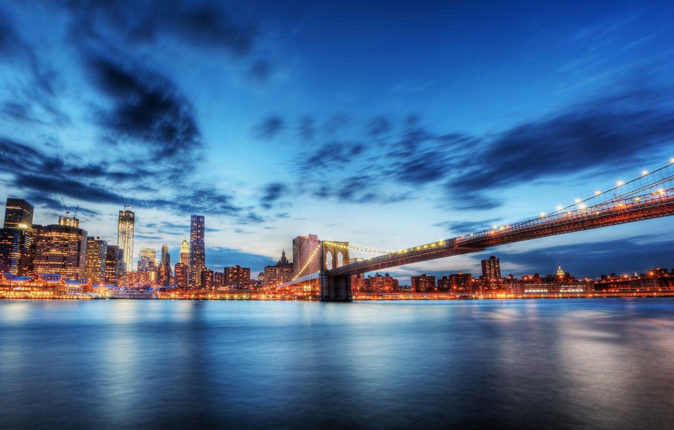 1332x850 Wallpaper summer, the city, New York, blur, Brooklyn bridge, New York, illumination, Brooklyn Bridge, view, travel, the East river, my planet, bokeh wallpaper., night lights image for desktop, section город