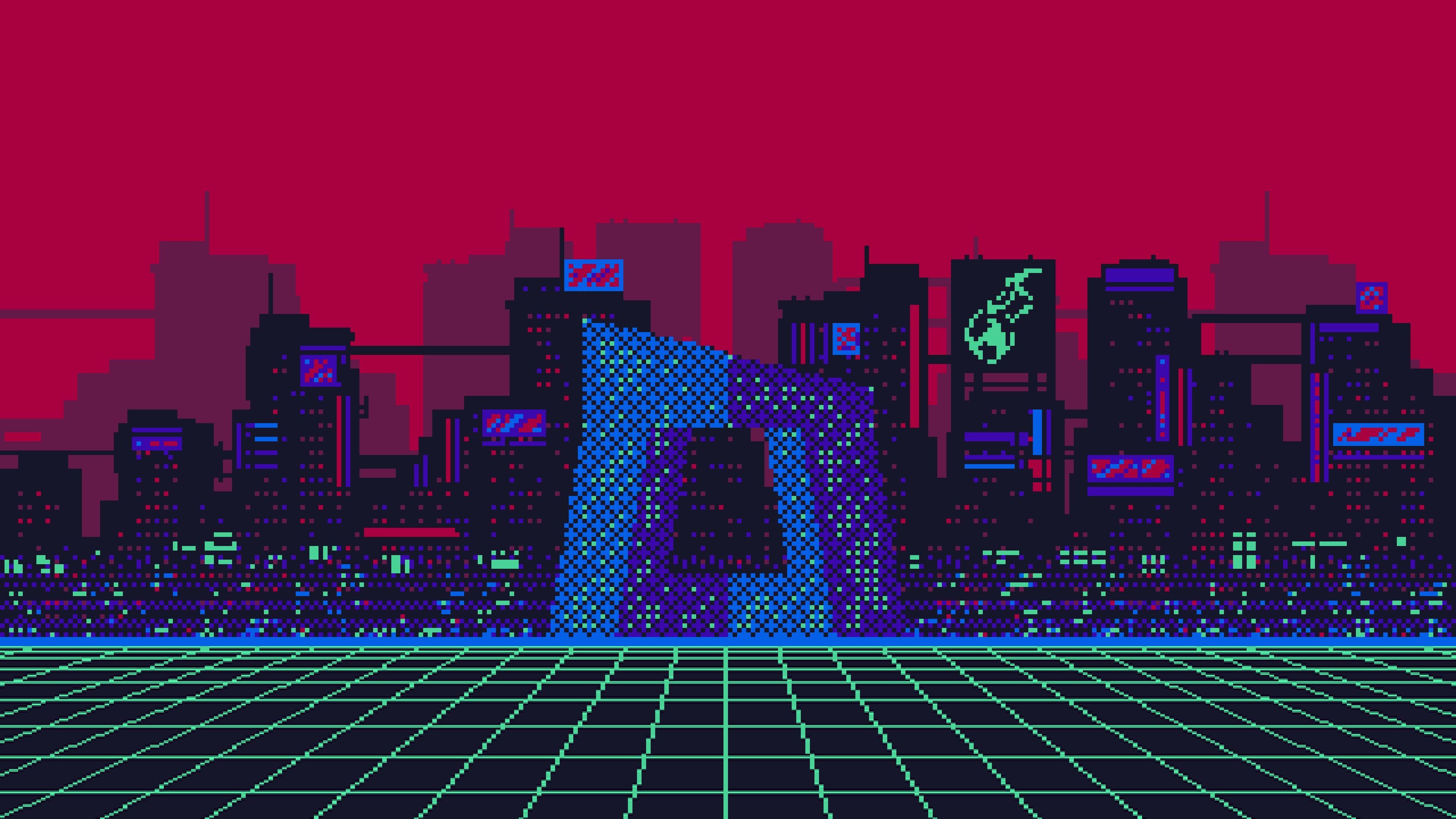 3840x2160 Cyberpunk Pixel Art HD Desktop Wallpaper 49313