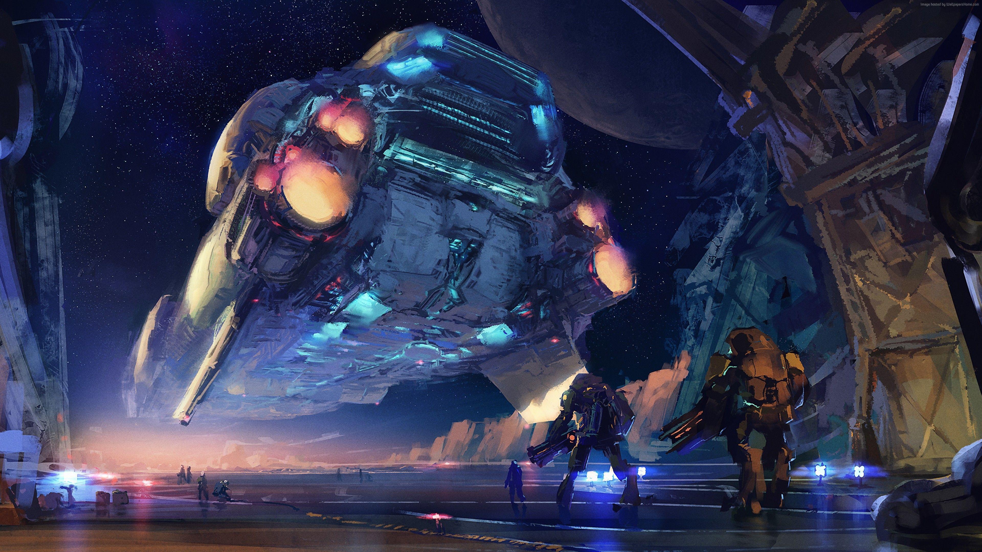 3840x2160 Wallpaper spaceship, futuristic, space, 4K, Art Wallpaper Download Resolution 4K Wallpaper