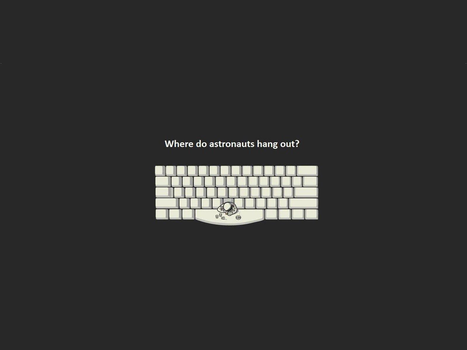 1600x1200 Outer space minimalistic dark white keyboards bar funny astronauts