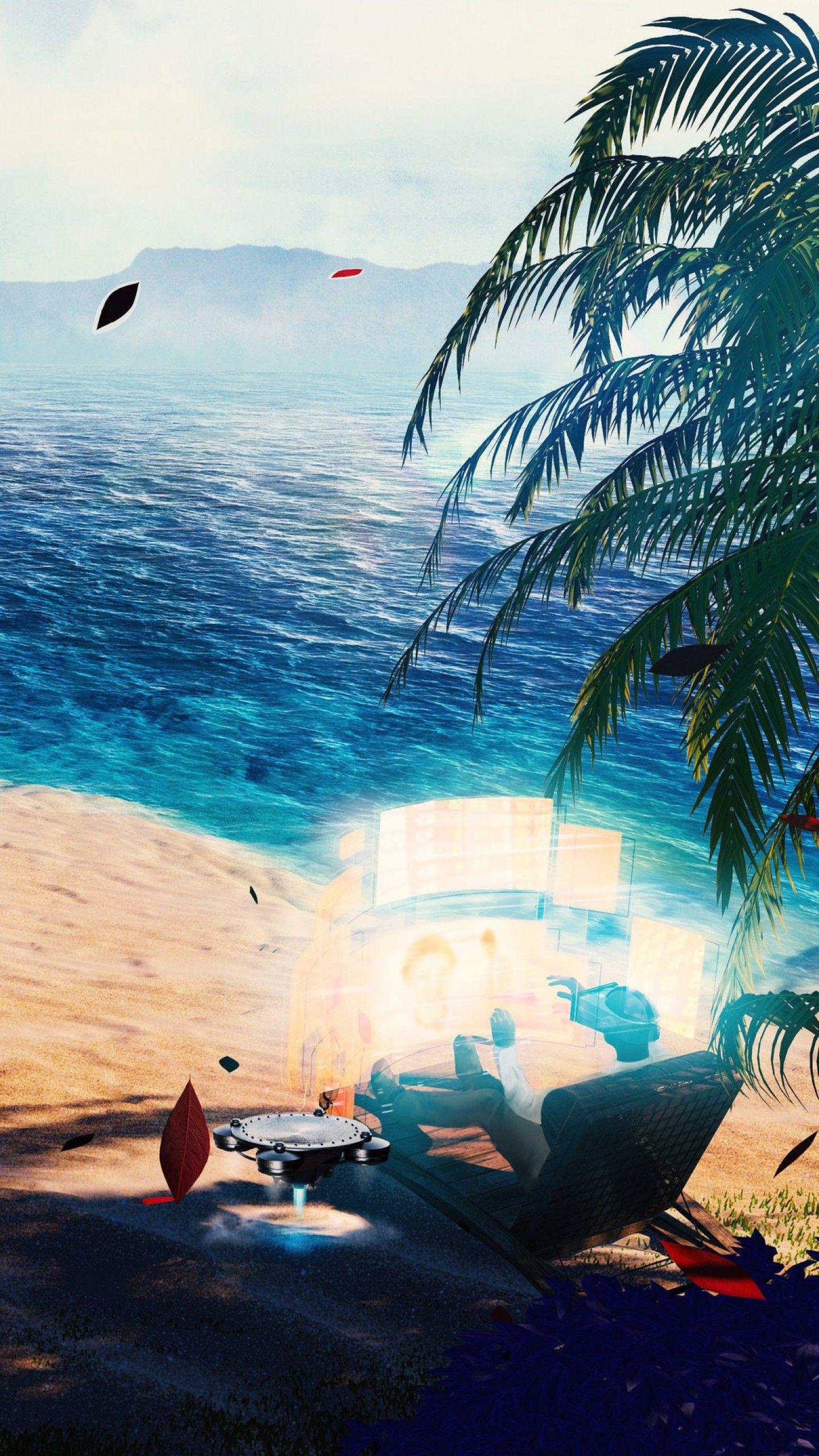 1440x2560 Wallpaper Luxury, Sci Fi, Beach, Modern, Illustration, HD