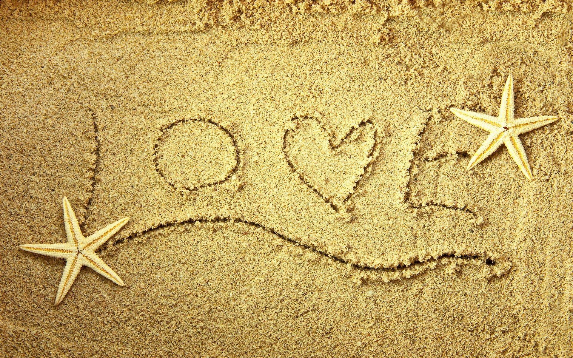 1920x1200 Beach Sand Heart Words Love Sand Starfish HD Wallpaper