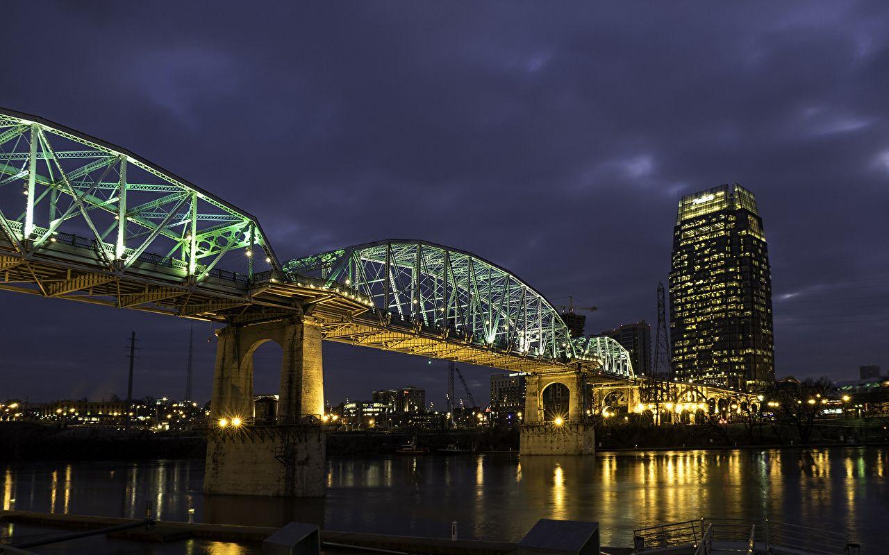 1280x800 Desktop Wallpaper USA Nashville Tennessee Bridges Night Rivers