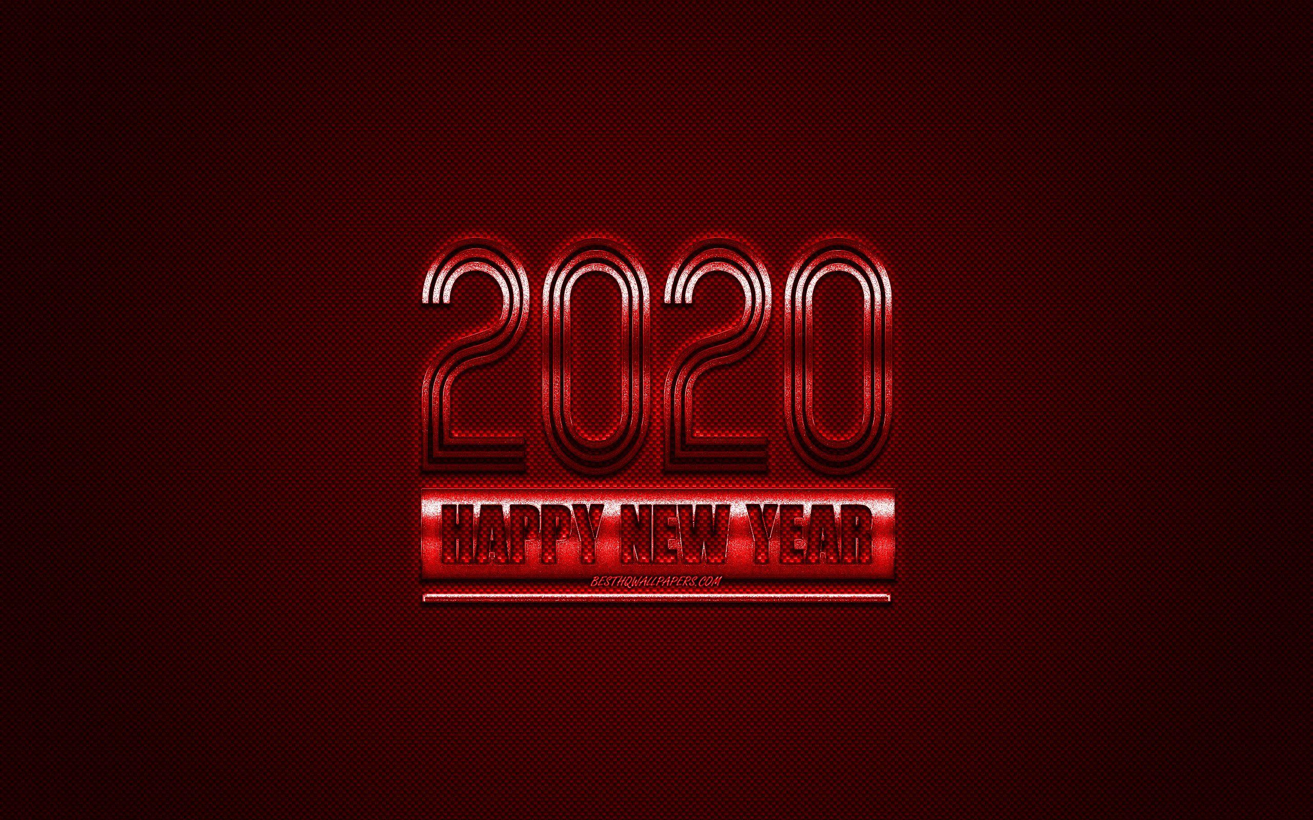 2560x1600 Download wallpaper Happy New Year Red 2020 background, Red metal 2020 background, 2020 concepts, Christmas, Red carbon texture for desktop with resolution 2560x1600. High Quality HD picture wallpaper