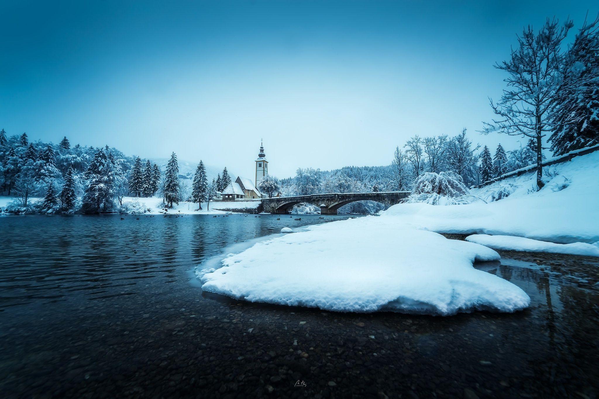 2048x1367 #water, #Slovenia, #landscape, #Bohinj, #bridge, #winter