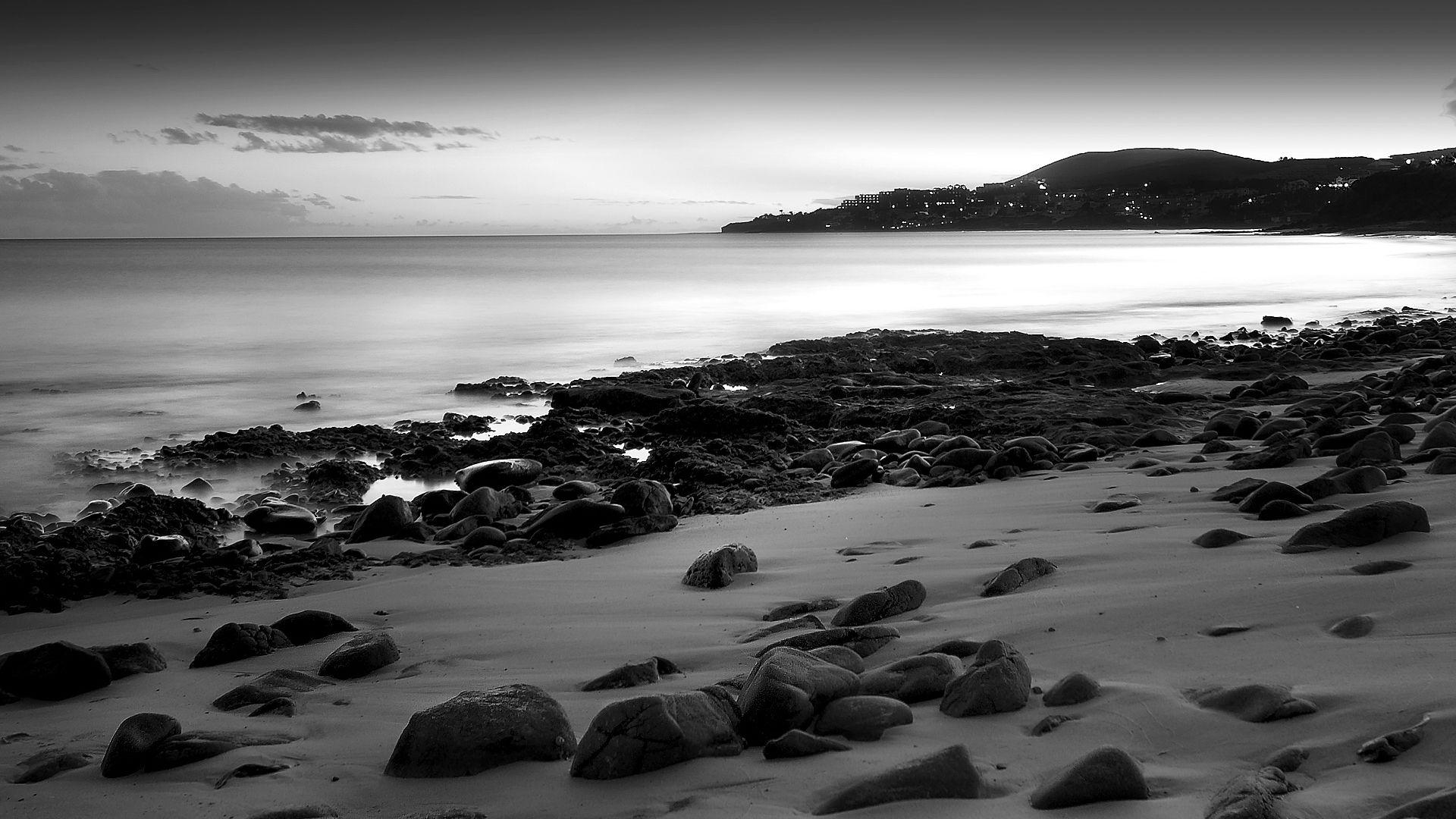 1920x1080 Black and White beach wallpaper