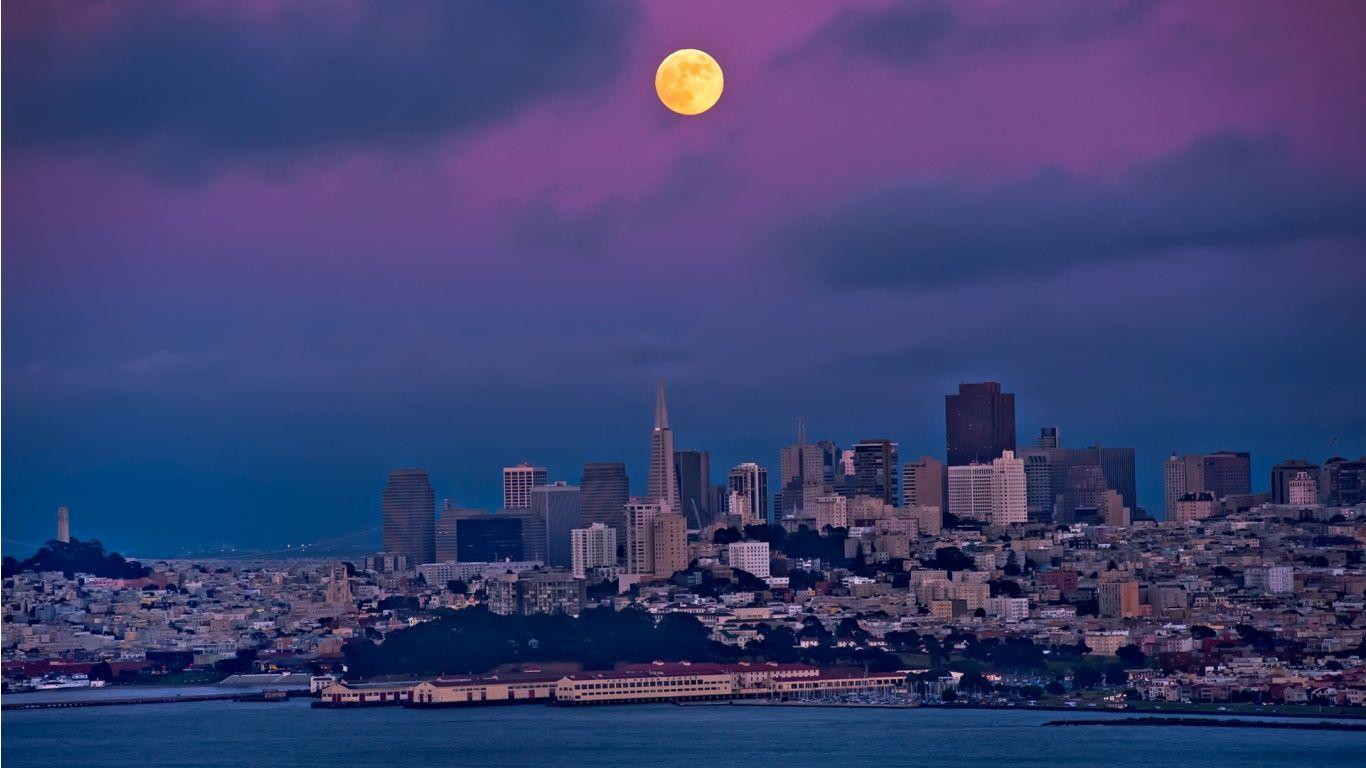 1366x768 Orange Moon Free Hd Wallpaper For Desktop