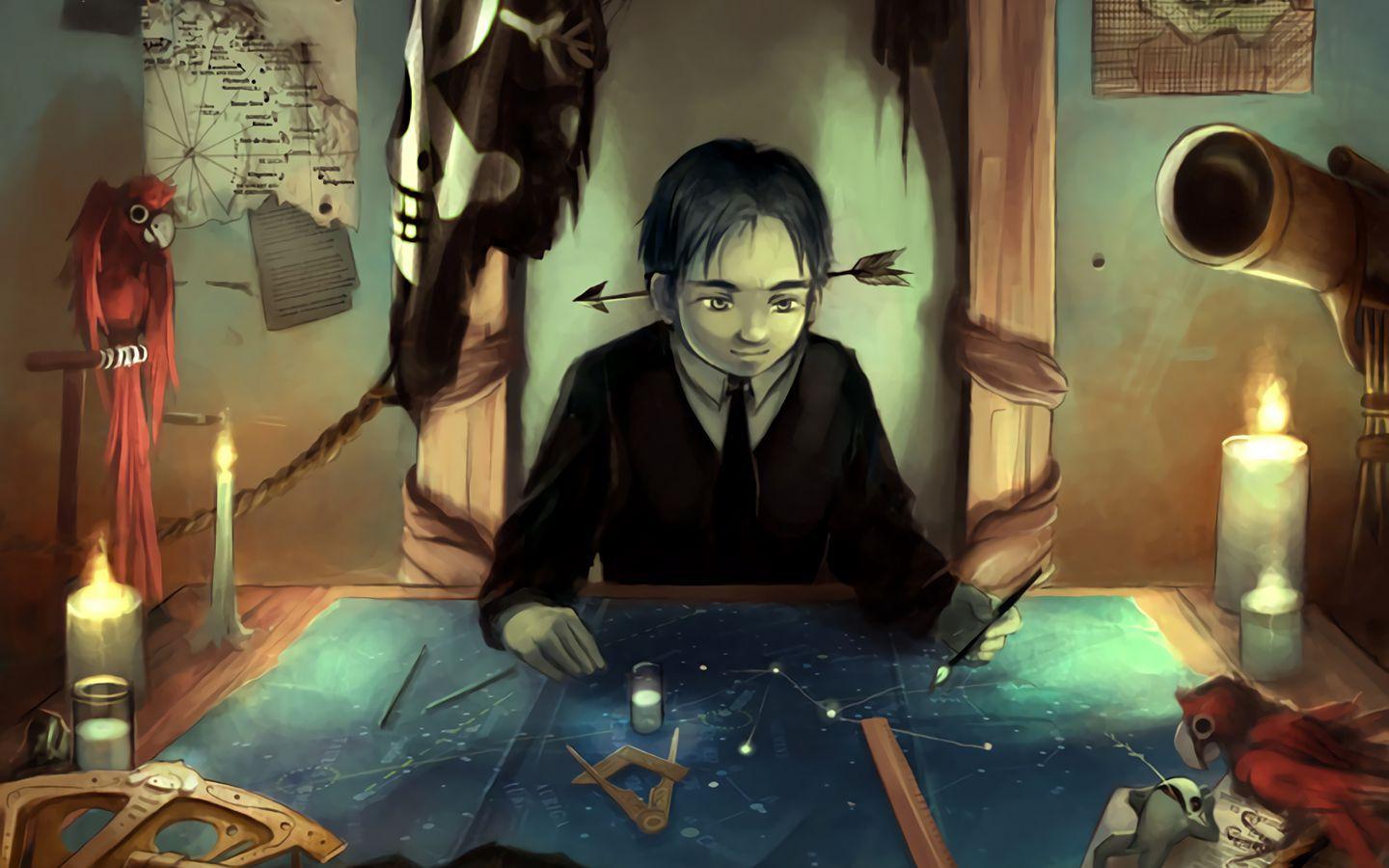 1440x900 Download wallpaper 1440x900 boy, map, art, travel, room widescreen