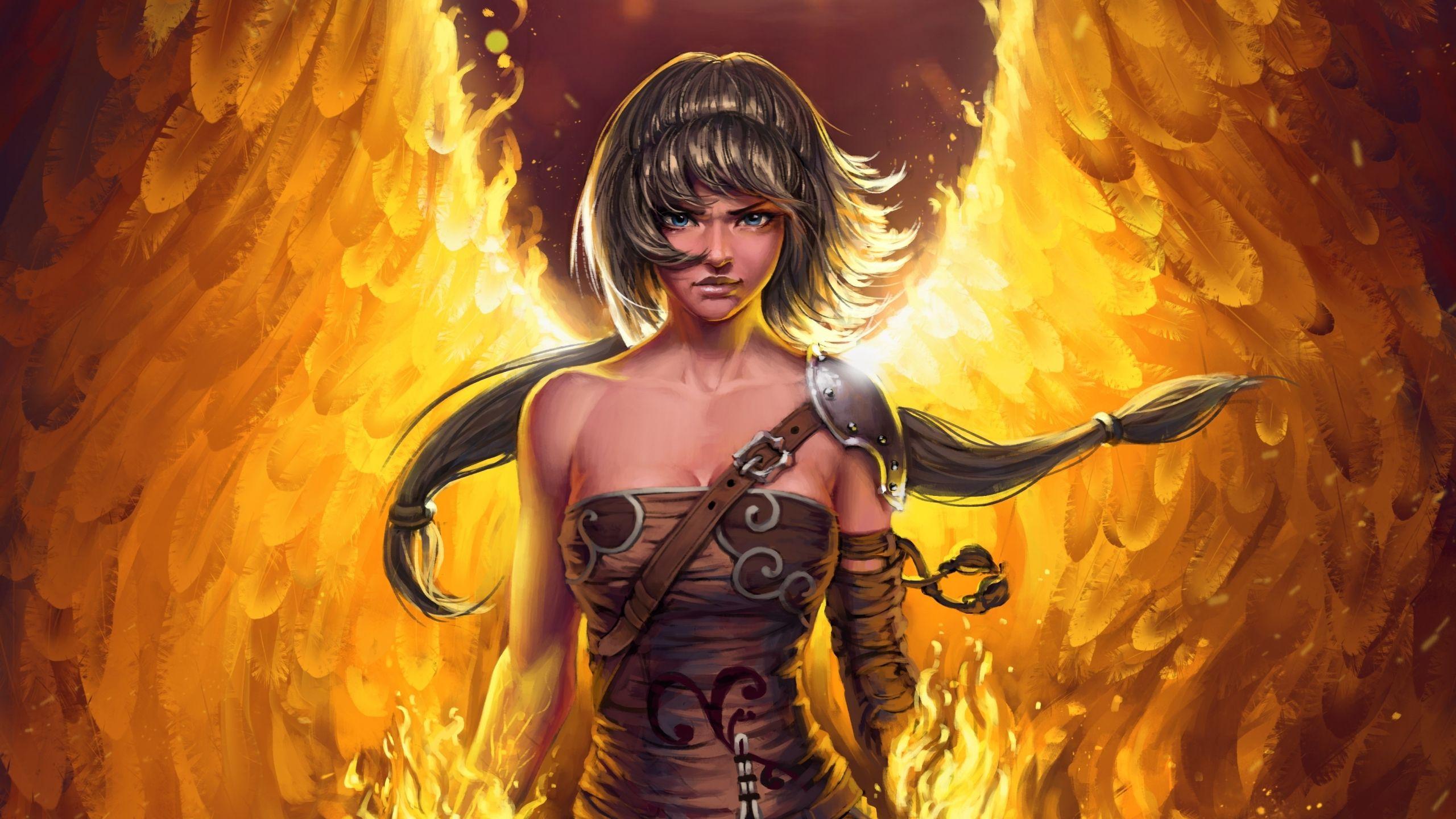 2560x1440 Sorceress On Flames 1440P Resolution Wallpaper, HD