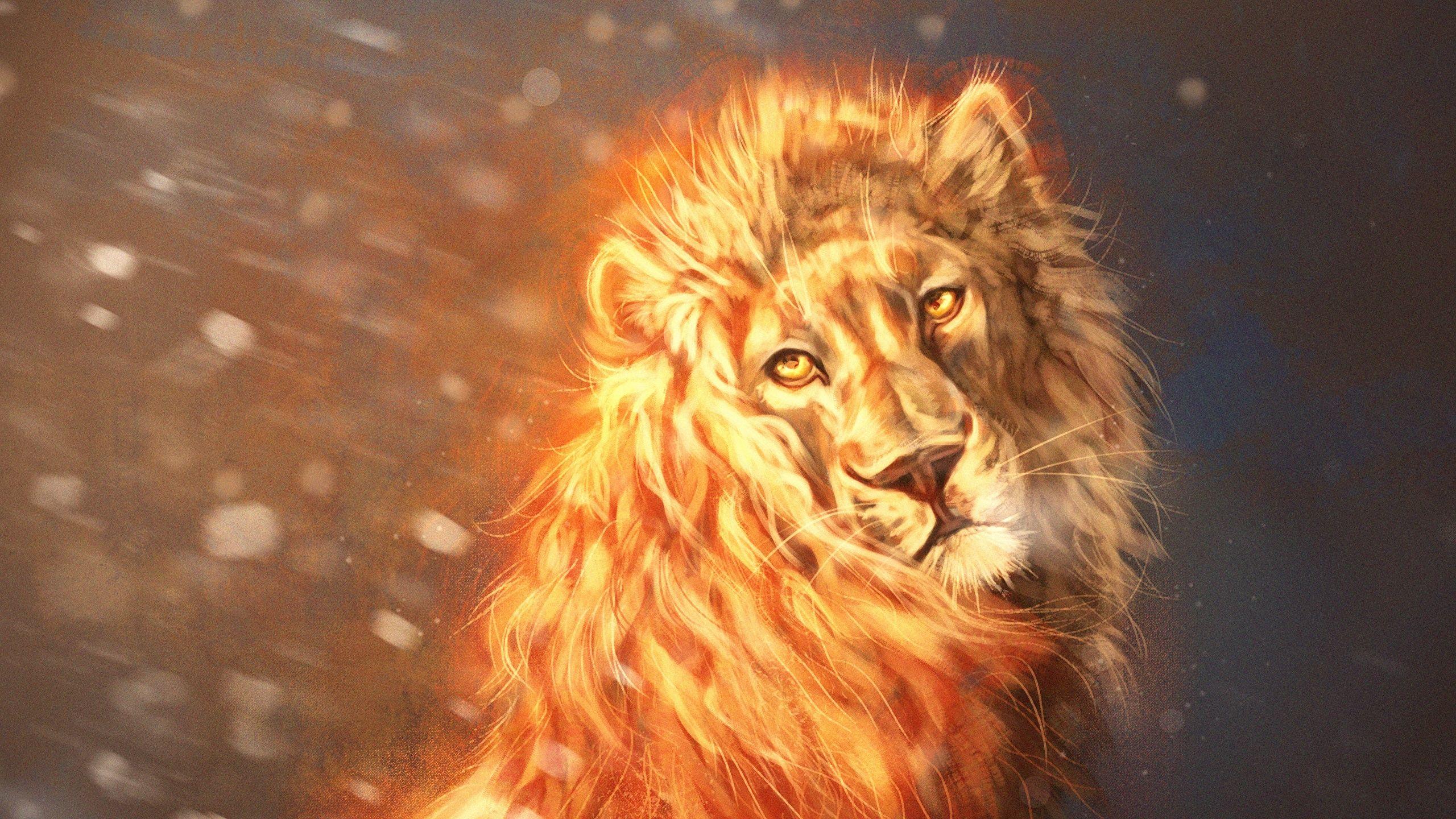2560x1440 Photos Lions by Lesventie Fantasy flame Glance 2560x1440