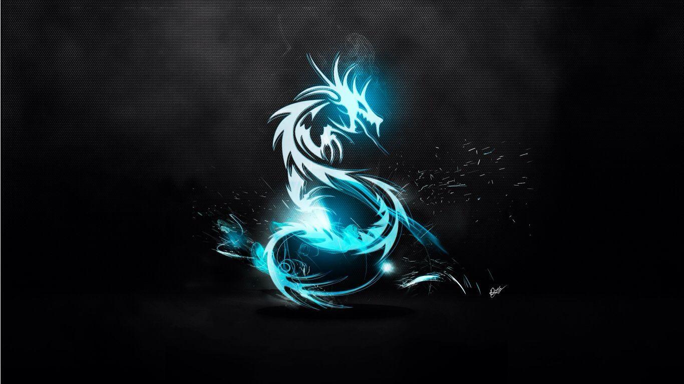 1366x768 Blue dragon with black background. Dragon tattoo wallpaper, Neon wallpaper, Dragon picture