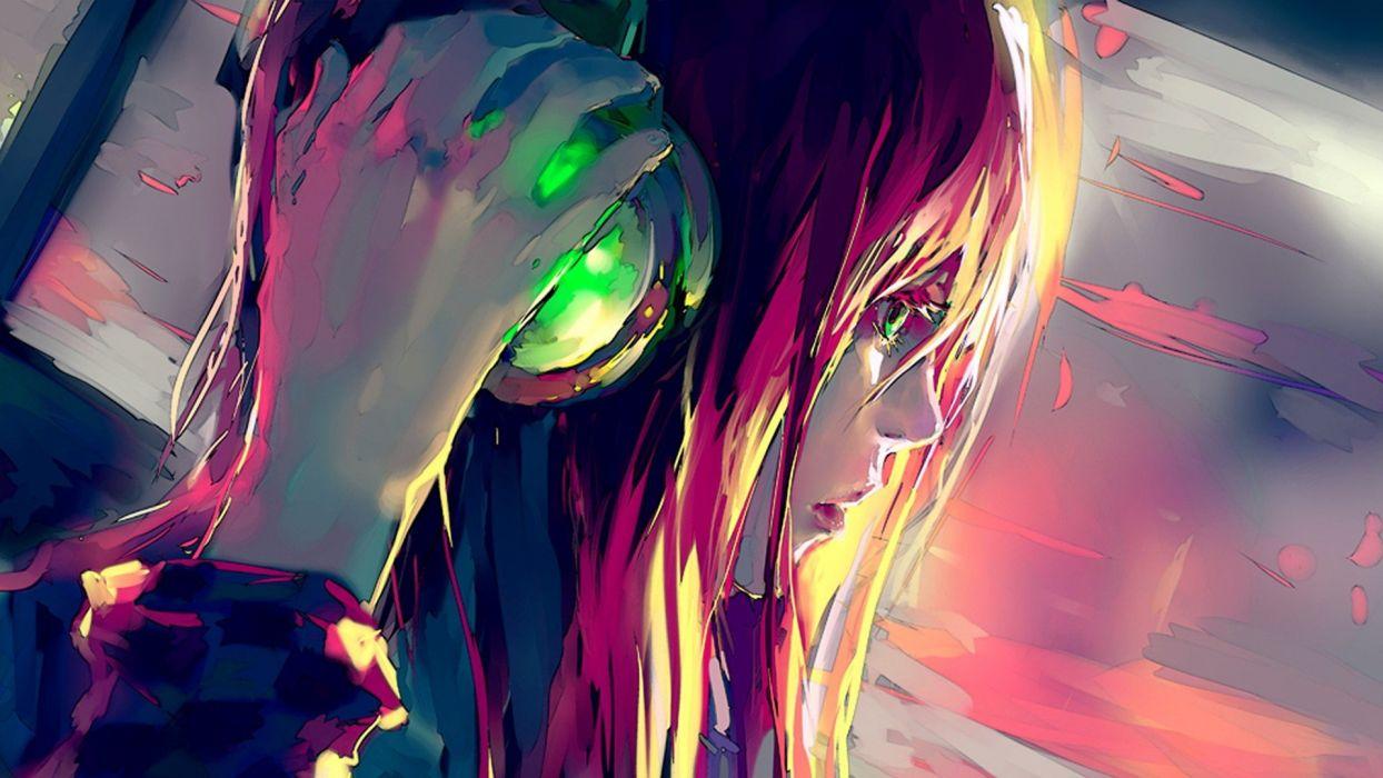 1244x700 Anime girl with headphones wallpaperx1080