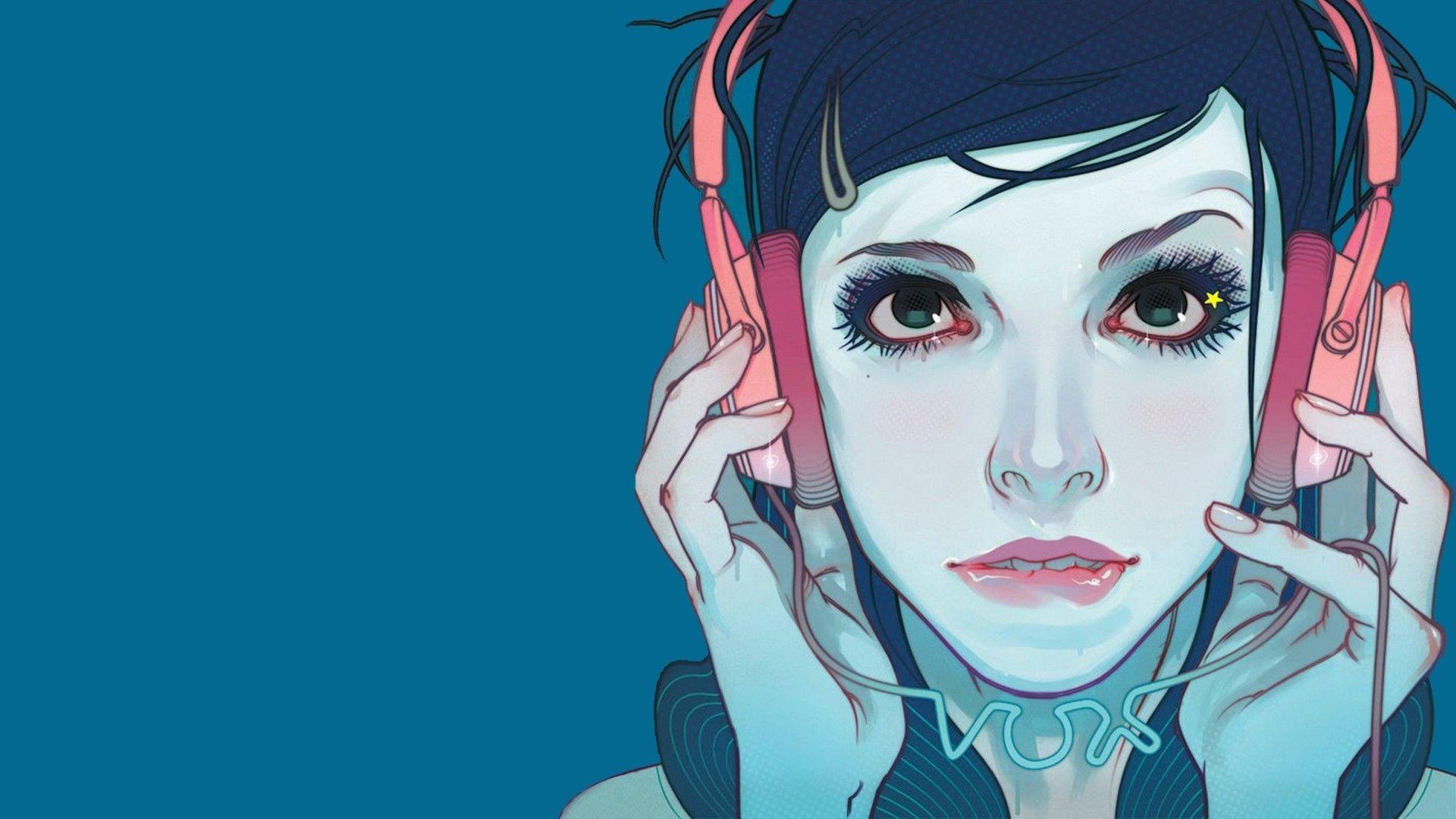 1920x1080 Girl headphones art wallpaperx1080