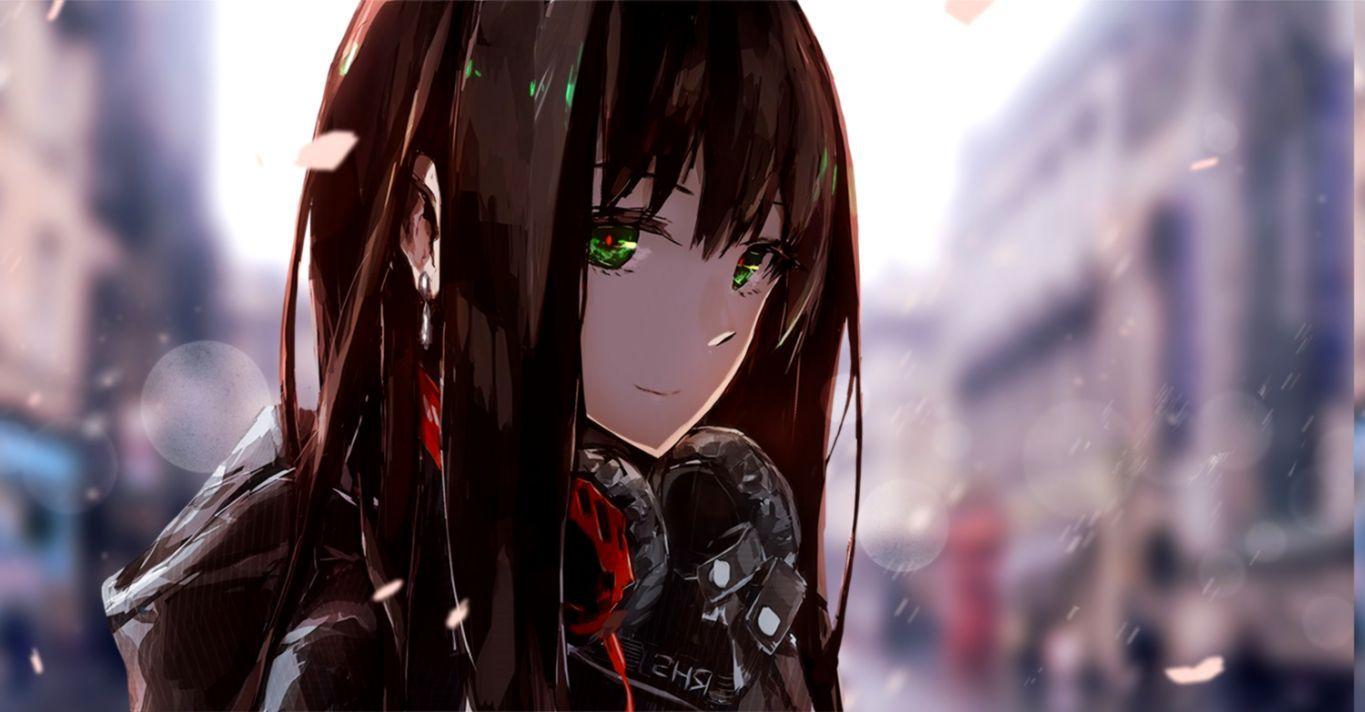 1365x712 Girl With Headphones Wallpaper