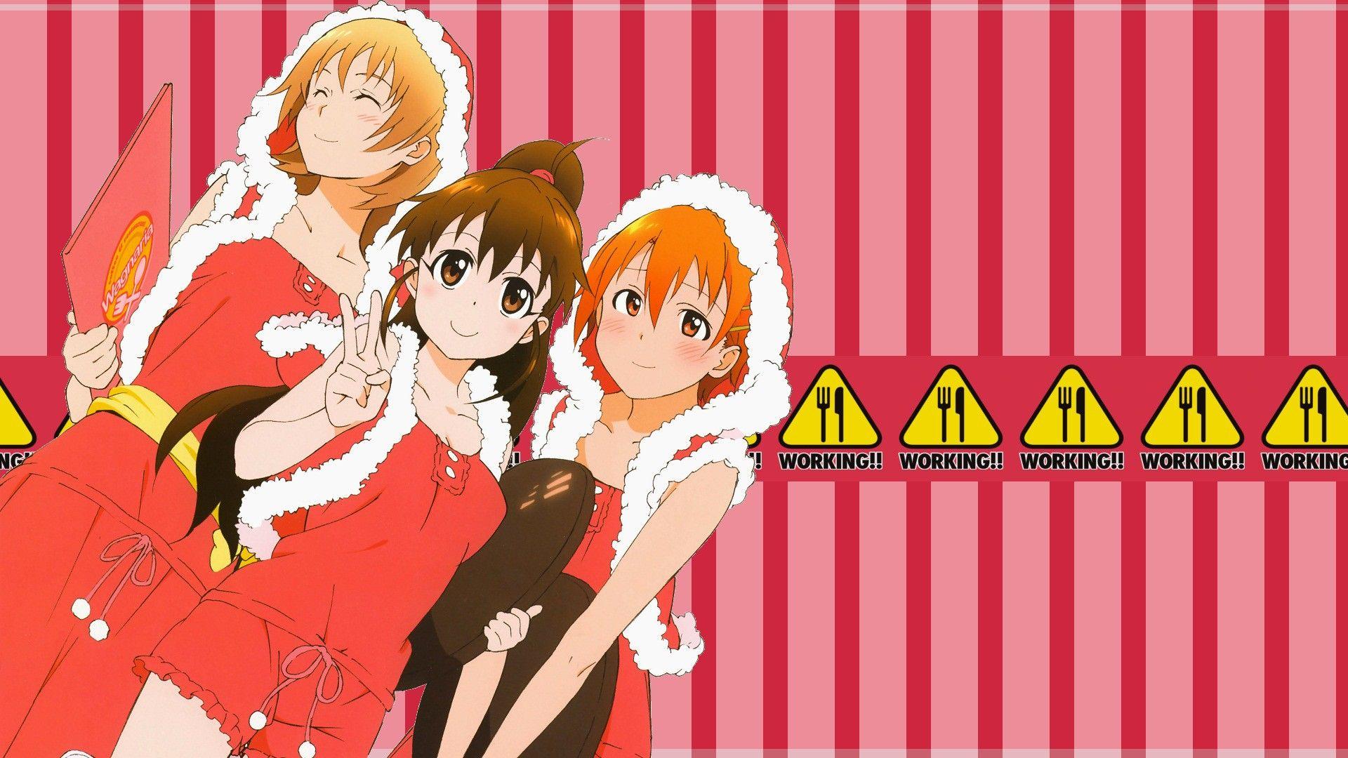 1920x1080 looking at viewer, Santa girl, Inami Mahiru, Working!!, Wagnaria, Anime, Taneshima Popura, Todoroki Yachiyo, Anime girls, Christmas, Santa costume HD Wallpaper / Desktop and Mobile Image & Photo