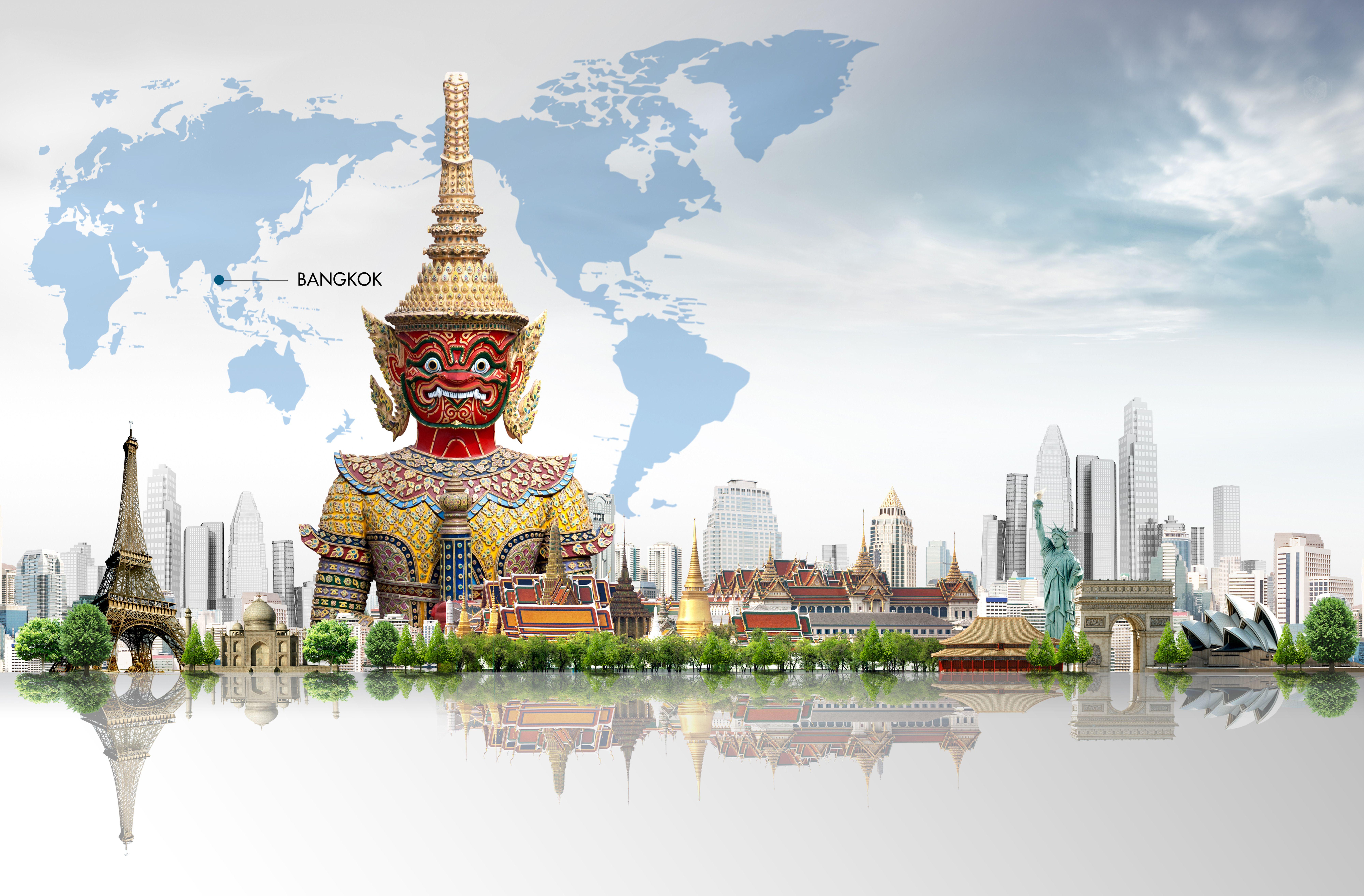 8000x5258 Bangkok city on the world map wallpaper and image