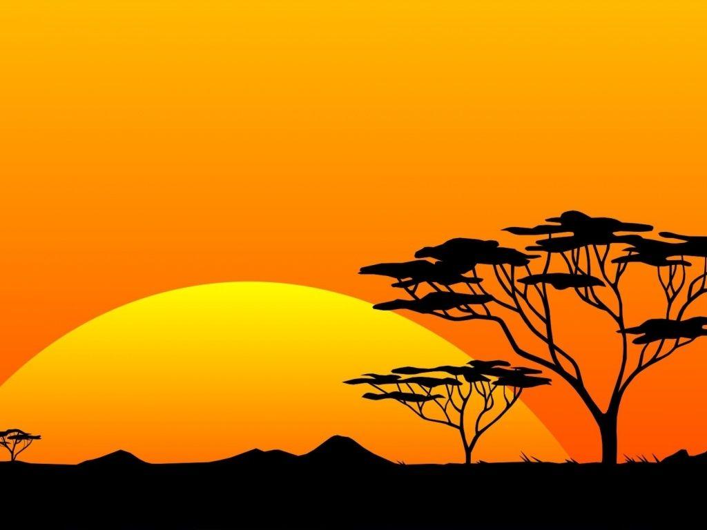 1024x768 Yellow Sun & Orange Sky Africa HD Desktop Wallpaper. Sunset art, African paintings, African art