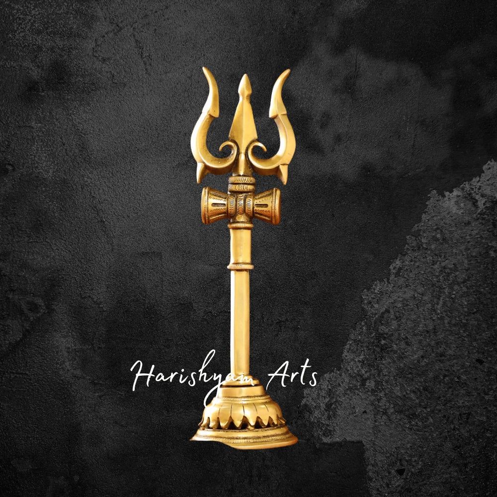 1000x1000 Brass Shiva Trishul with Damru for Devotional Purpose