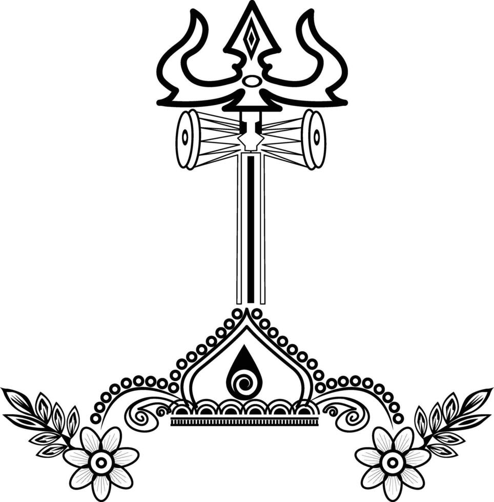 964x980 Shiva Trishul and Damaru with Traditional Floral Ornament