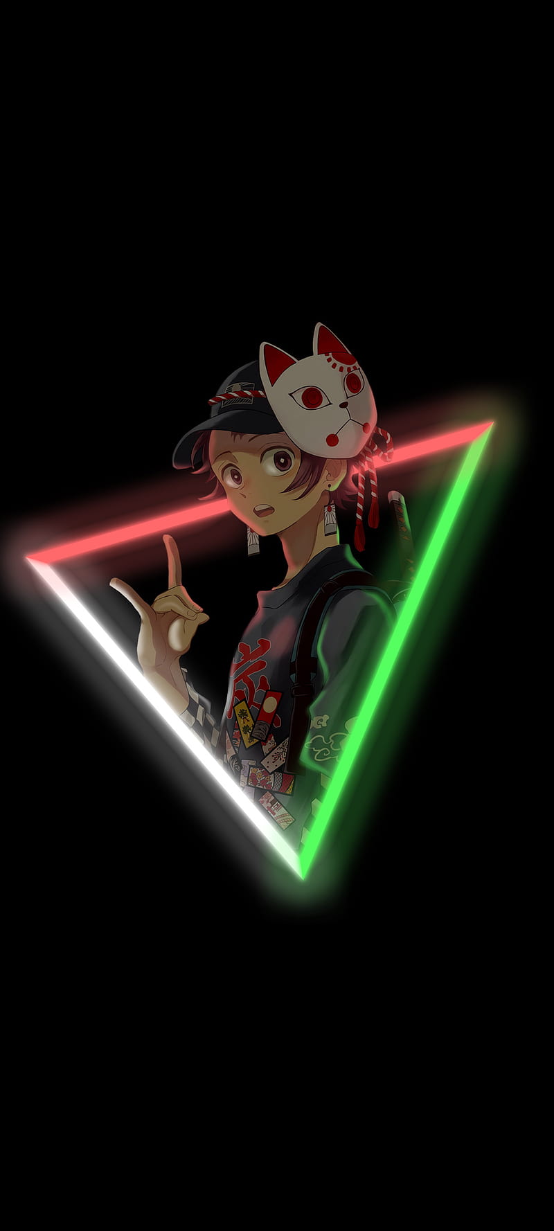 800x1778 Neon Tanjiro, anime, black, demon slayer, oled, HD phone wallpaper
