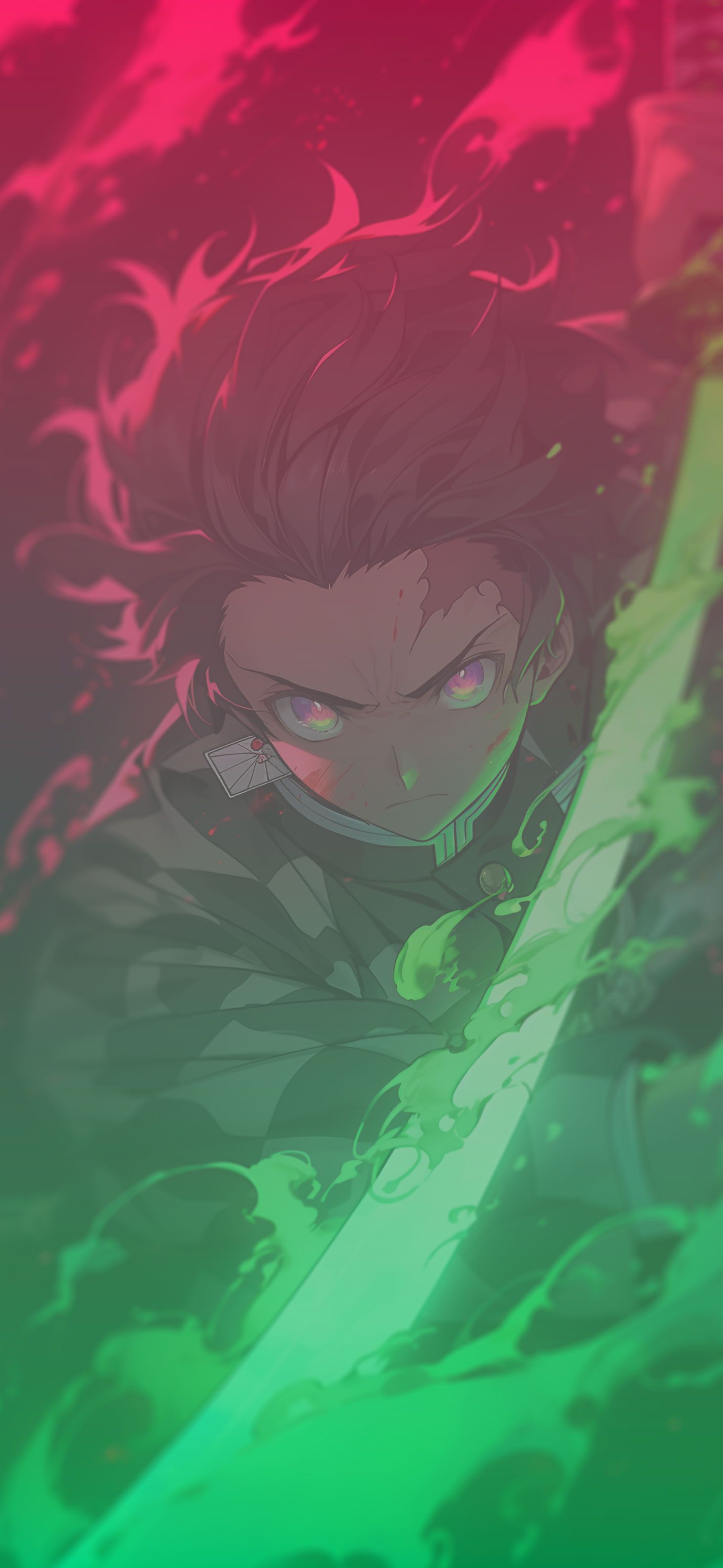 1463x3171 Tanjiro with Green Neon Anime Wallpaper Slayer Wallpaper