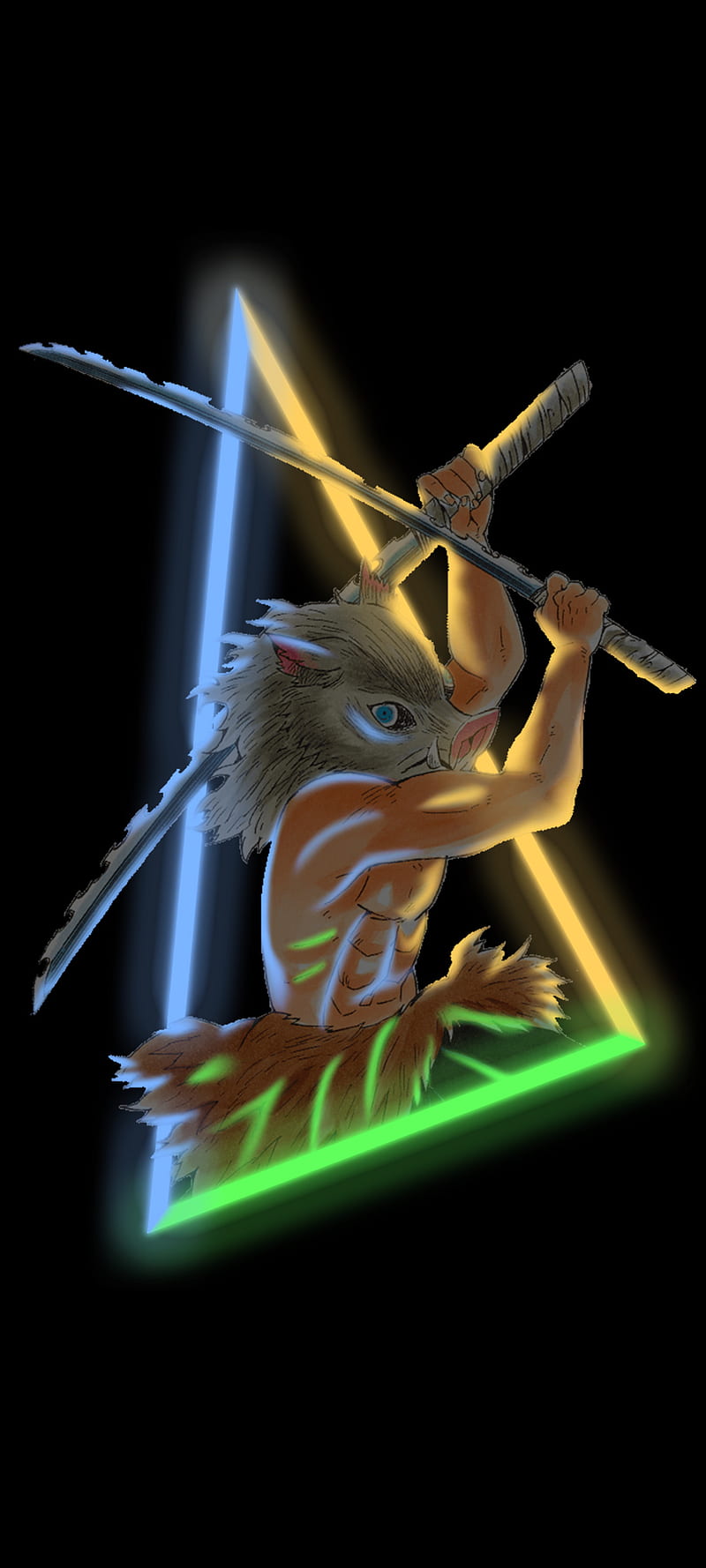 800x1778 Inosuke Neon, black, sword, simple, demon slayer, kimetsu no yaiba, kny, HD phone wallpaper
