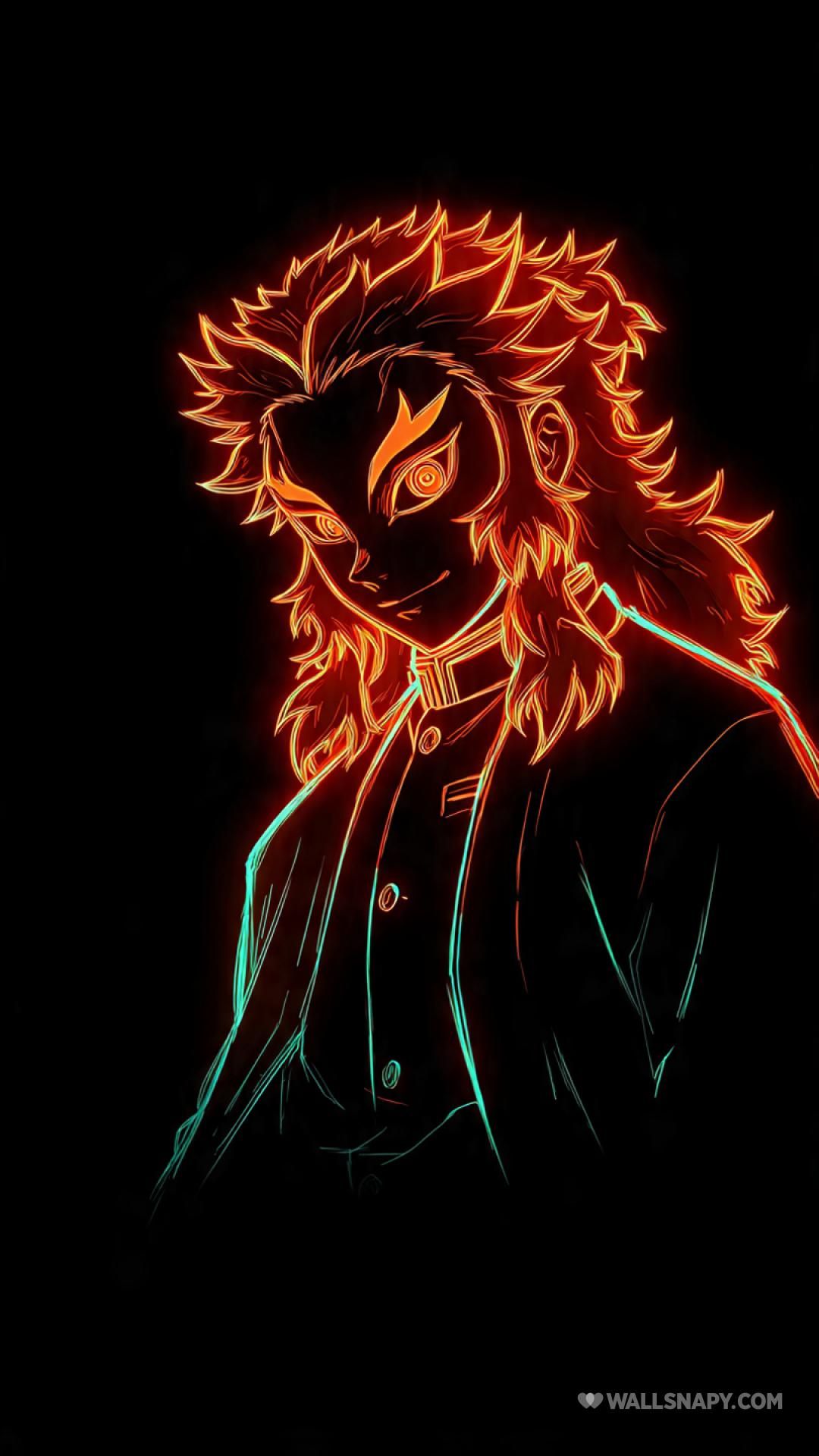 1080x1920 Demon slayer rengoku neon glow wallpaper