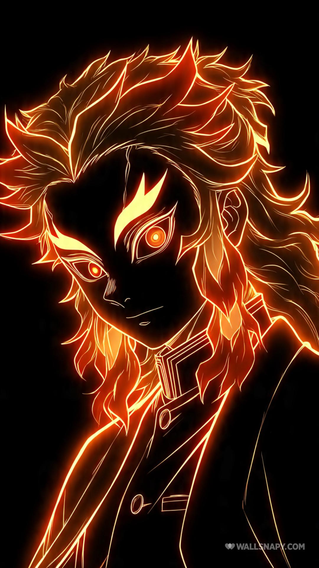 1080x1920 Demon slayer rengoku neon flame portrait wallpaper